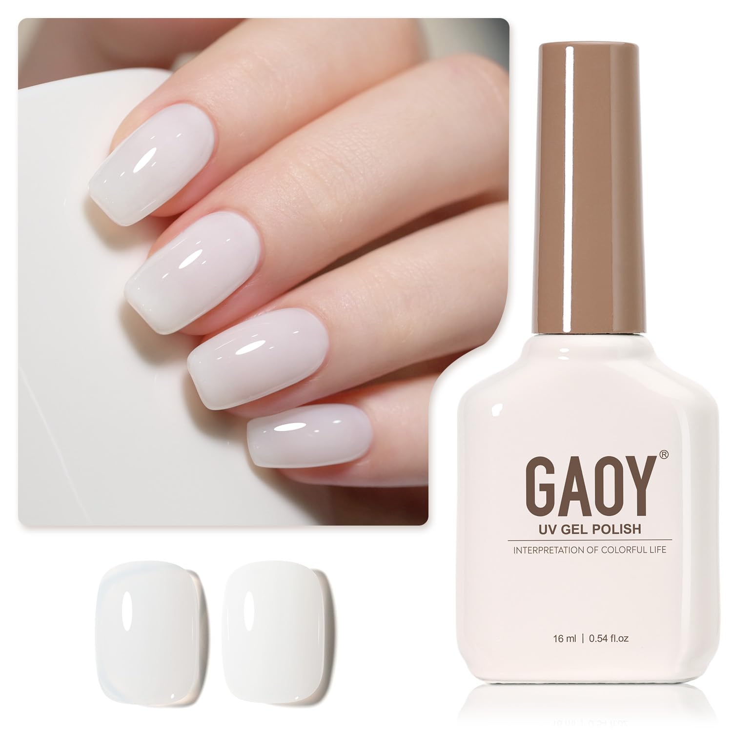 GAOY Sheer Light Pink Gel Nail Polish, 16ml Jelly Milky White Peach Translucent Color 1352 UV Light Cure Gel Polish for Nail Art DIY Manicure and Pedicure at Home