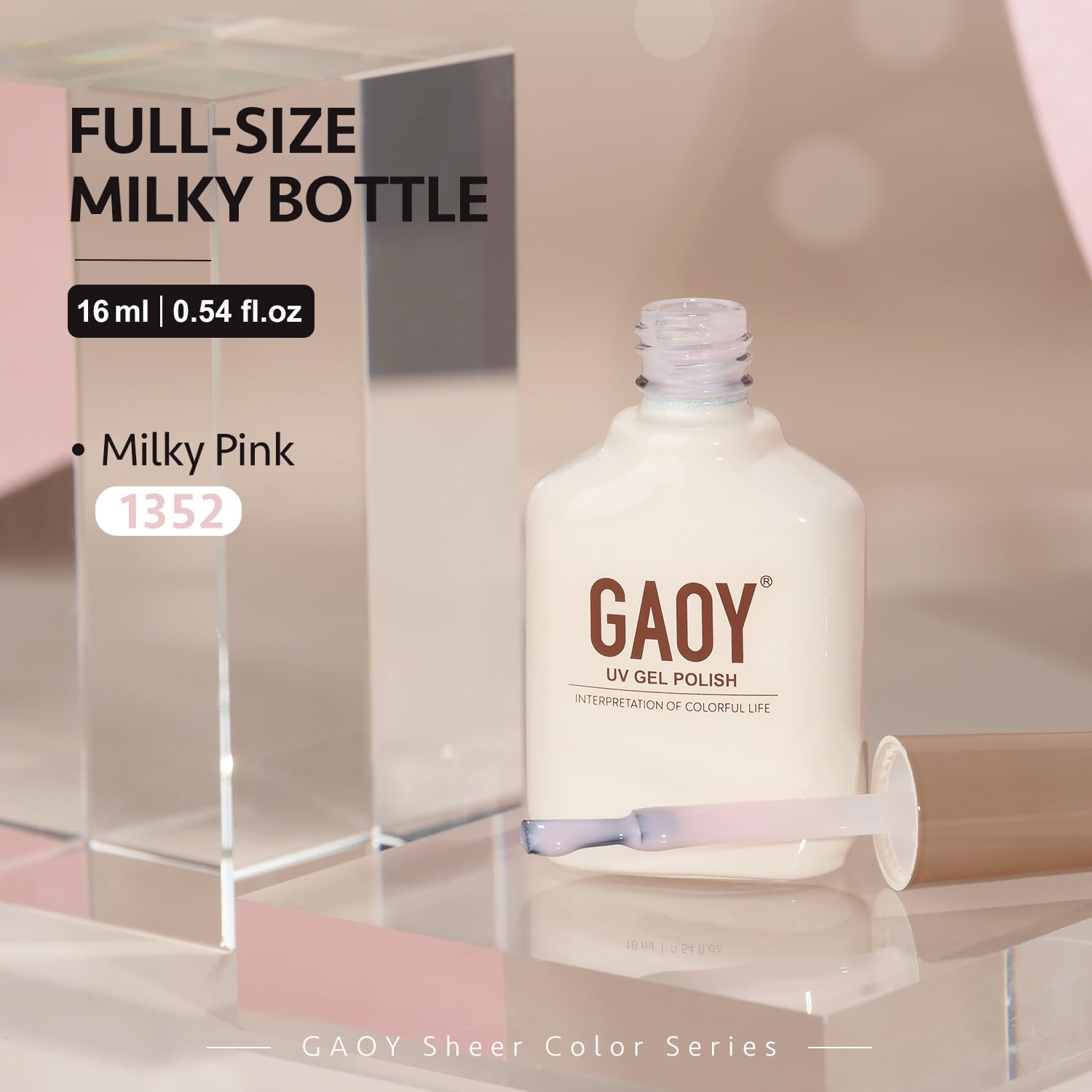 GAOY Sheer Light Pink Gel Nail Polish, 16ml Jelly Milky White Peach Translucent Color 1352 UV Light Cure Gel Polish for Nail Art DIY Manicure and Pedicure at Home