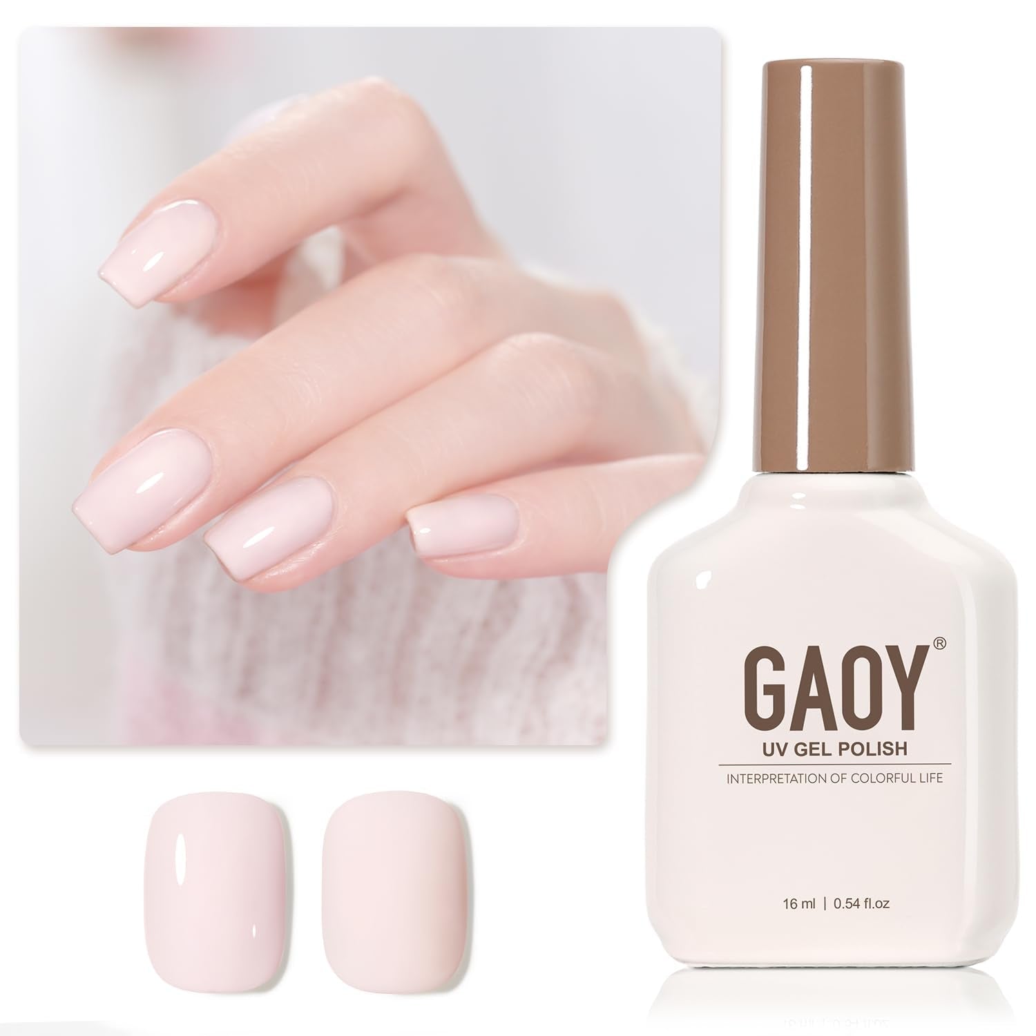 GAOY Sheer Light Pink Gel Nail Polish, 16ml Jelly Milky White Peach Translucent Color 1352 UV Light Cure Gel Polish for Nail Art DIY Manicure and Pedicure at Home