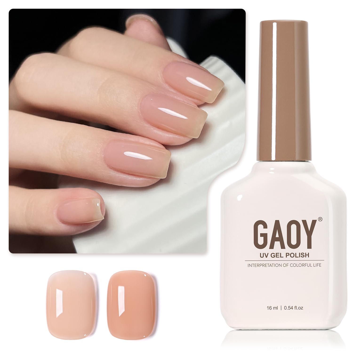 GAOY Sheer Light Pink Gel Nail Polish, 16ml Jelly Milky White Peach Translucent Color 1352 UV Light Cure Gel Polish for Nail Art DIY Manicure and Pedicure at Home