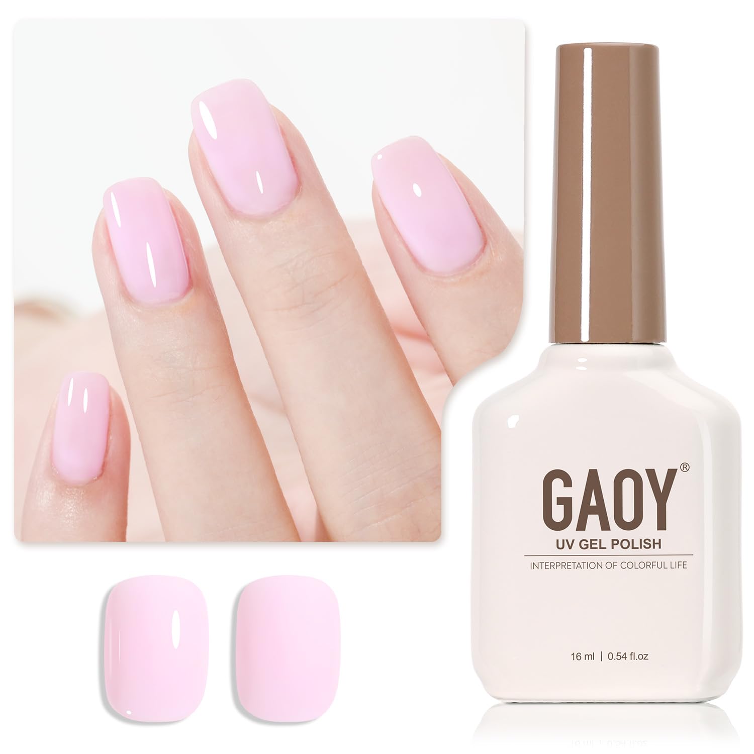 GAOY Sheer Light Pink Gel Nail Polish, 16ml Jelly Milky White Peach Translucent Color 1352 UV Light Cure Gel Polish for Nail Art DIY Manicure and Pedicure at Home