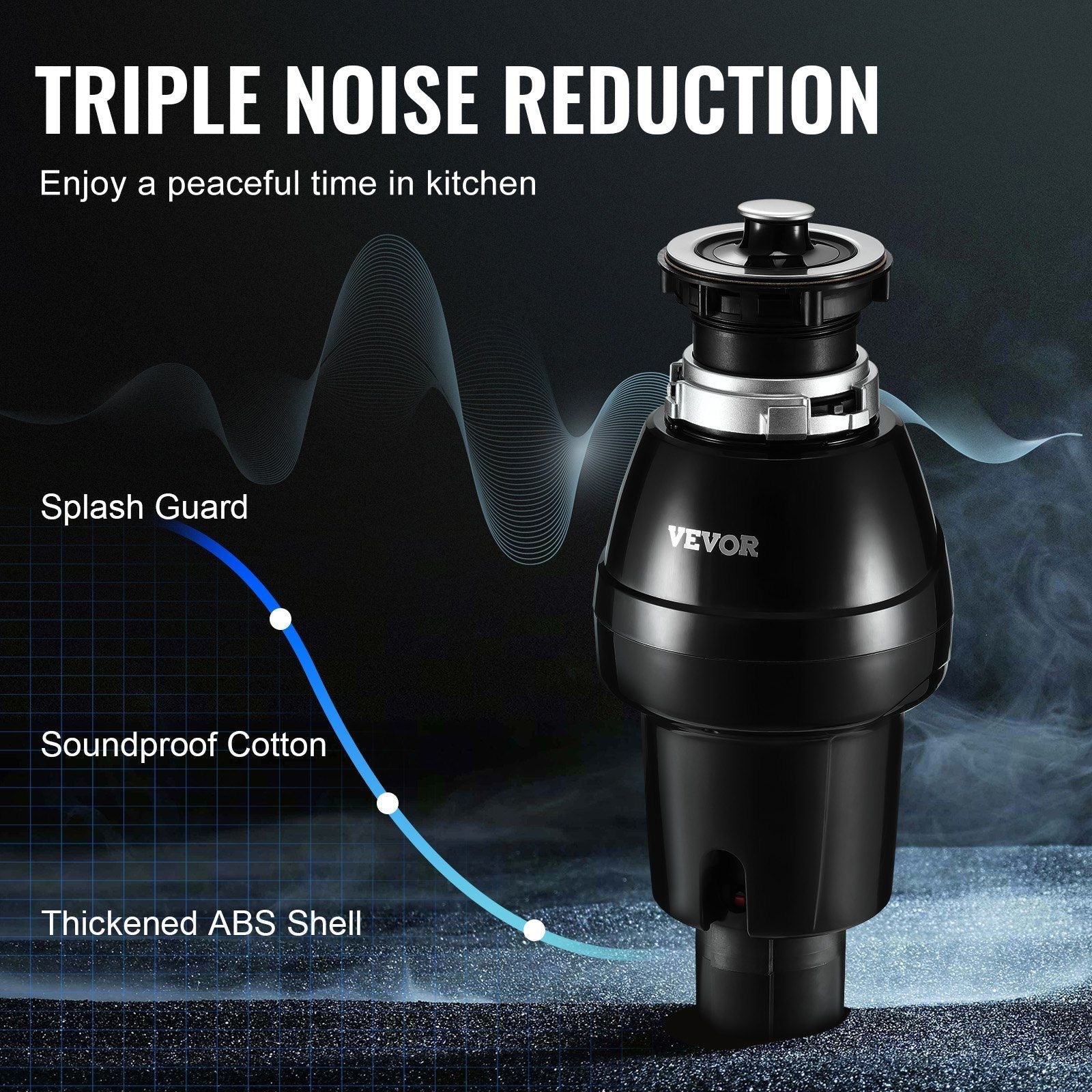 Garbage Disposal 3/4 HP Continuous Food Waste Disposer 3250RPM EZ Connect Corded