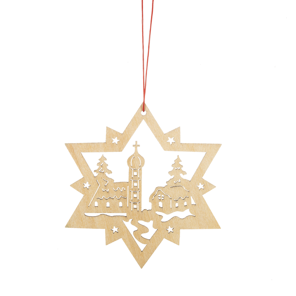 Wooden Holiday Icon Ornament - Star - Village Scene