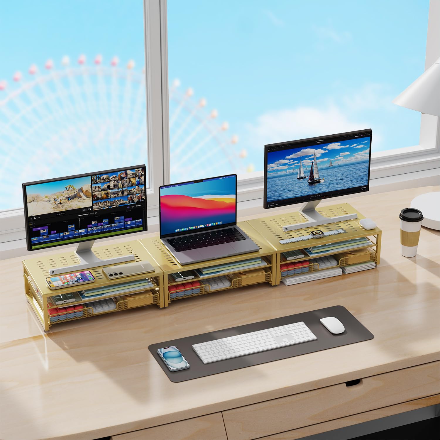 gianotter Computer Monitor Stand Riser, Desk Organizers and Accessories with Drawer, Office Desk Accessories & Workspace Desktop Organizers Storage for Classroom Office Supplies (Black)