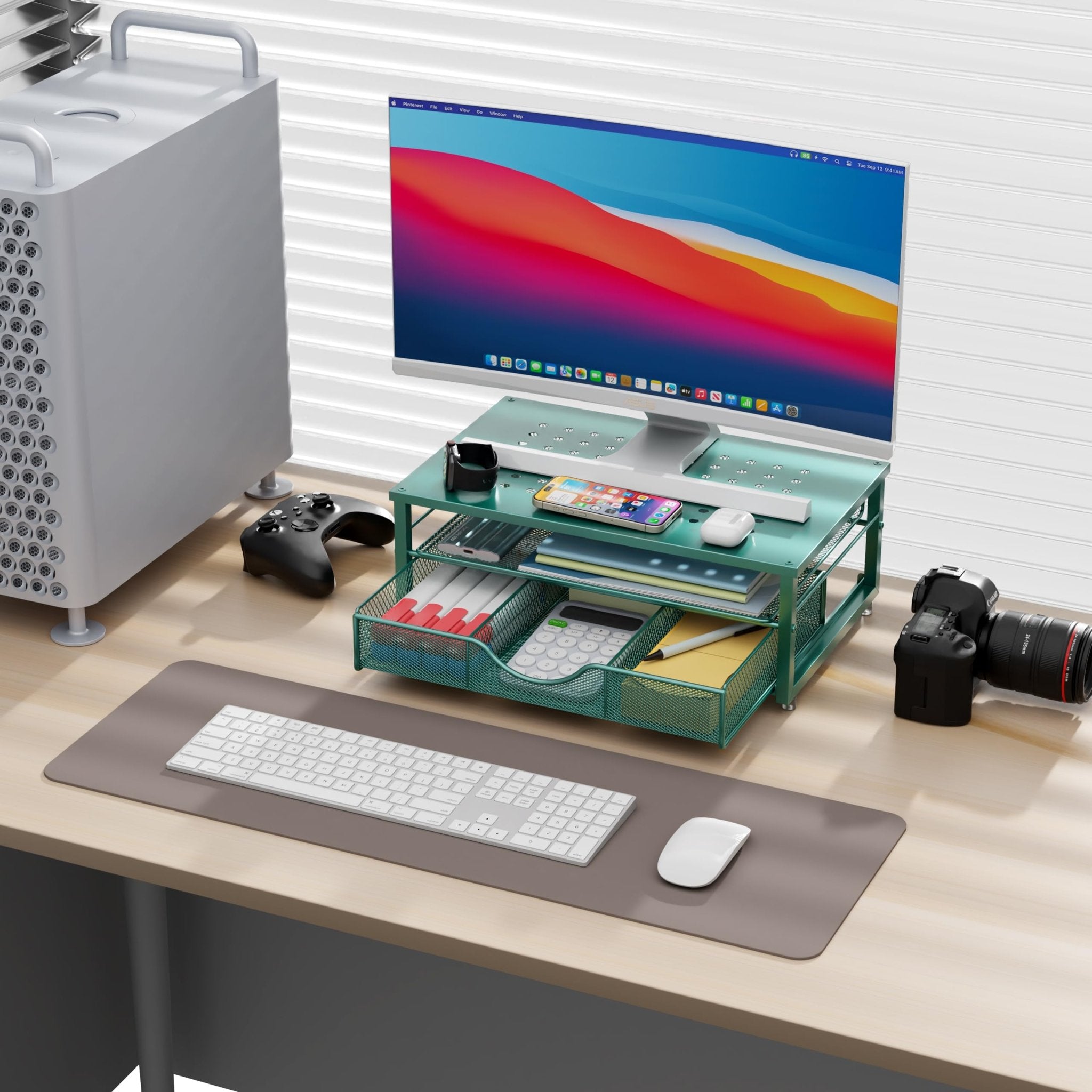 gianotter Computer Monitor Stand Riser, Desk Organizers and Accessories with Drawer, Office Desk Accessories & Workspace Desktop Organizers Storage for Classroom Office Supplies (Black)