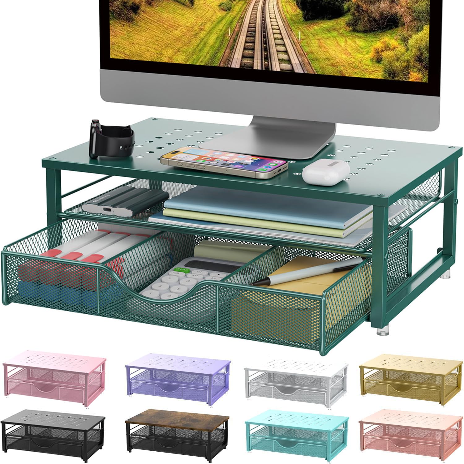 gianotter Computer Monitor Stand Riser, Desk Organizers and Accessories with Drawer, Office Desk Accessories & Workspace Desktop Organizers Storage for Classroom Office Supplies (Black)