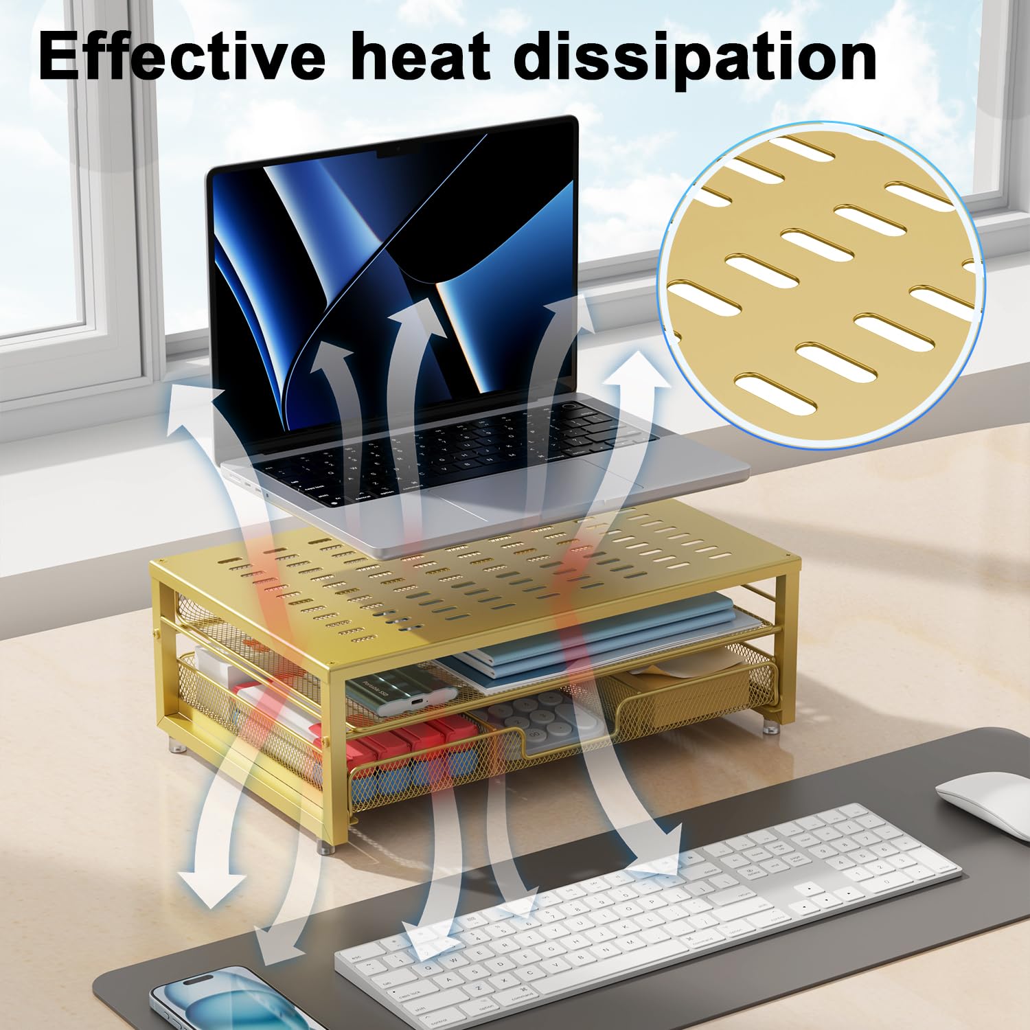 gianotter Computer Monitor Stand Riser, Desk Organizers and Accessories with Drawer, Office Desk Accessories & Workspace Desktop Organizers Storage for Classroom Office Supplies (Black)