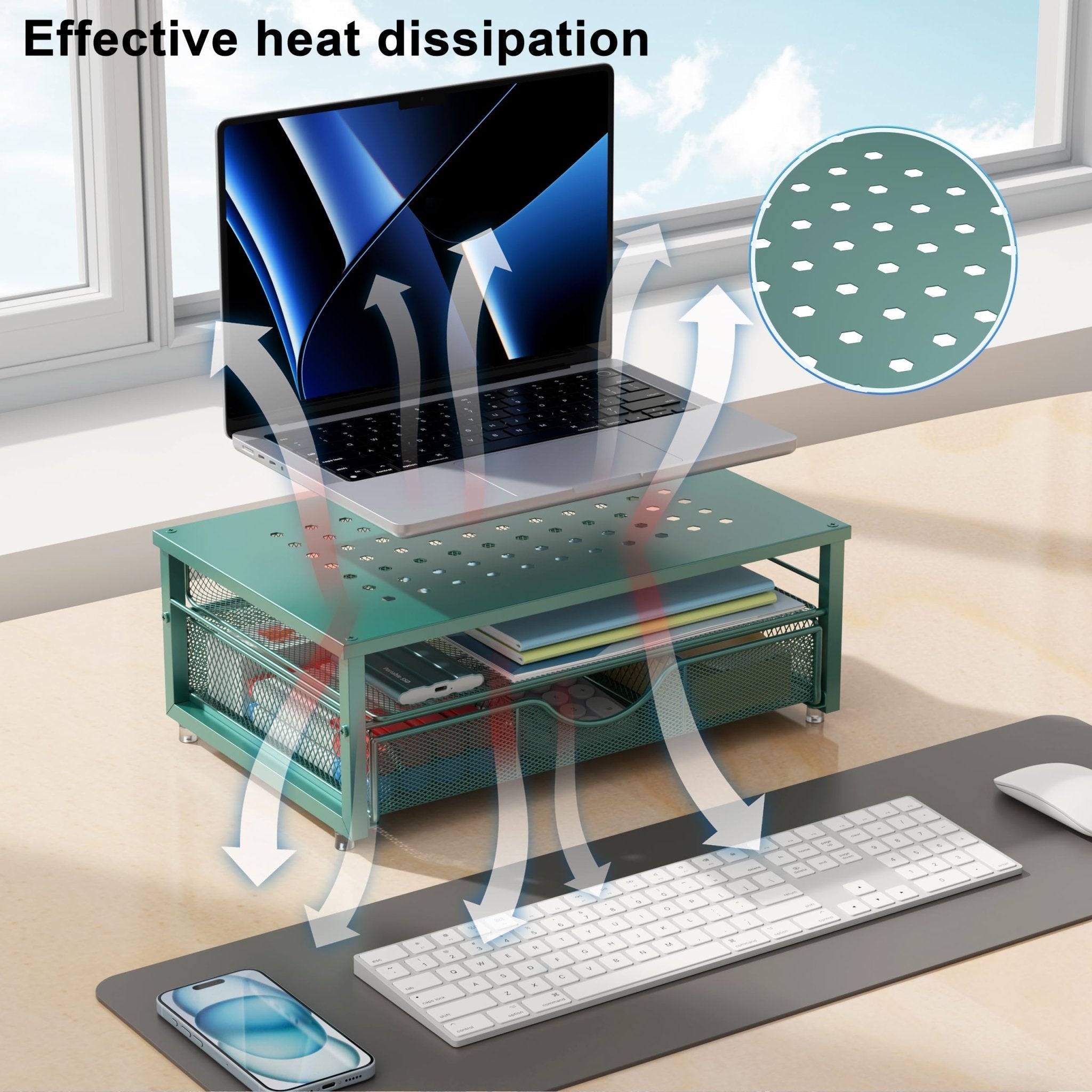 gianotter Computer Monitor Stand Riser, Desk Organizers and Accessories with Drawer, Office Desk Accessories & Workspace Desktop Organizers Storage for Classroom Office Supplies (Black)