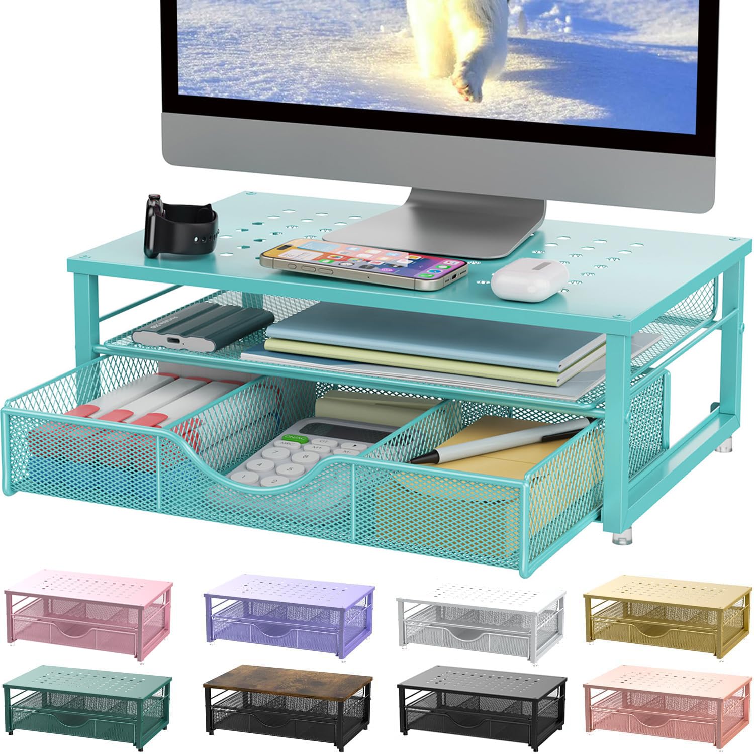 gianotter Computer Monitor Stand Riser, Desk Organizers and Accessories with Drawer, Office Desk Accessories & Workspace Desktop Organizers Storage for Classroom Office Supplies (Black)