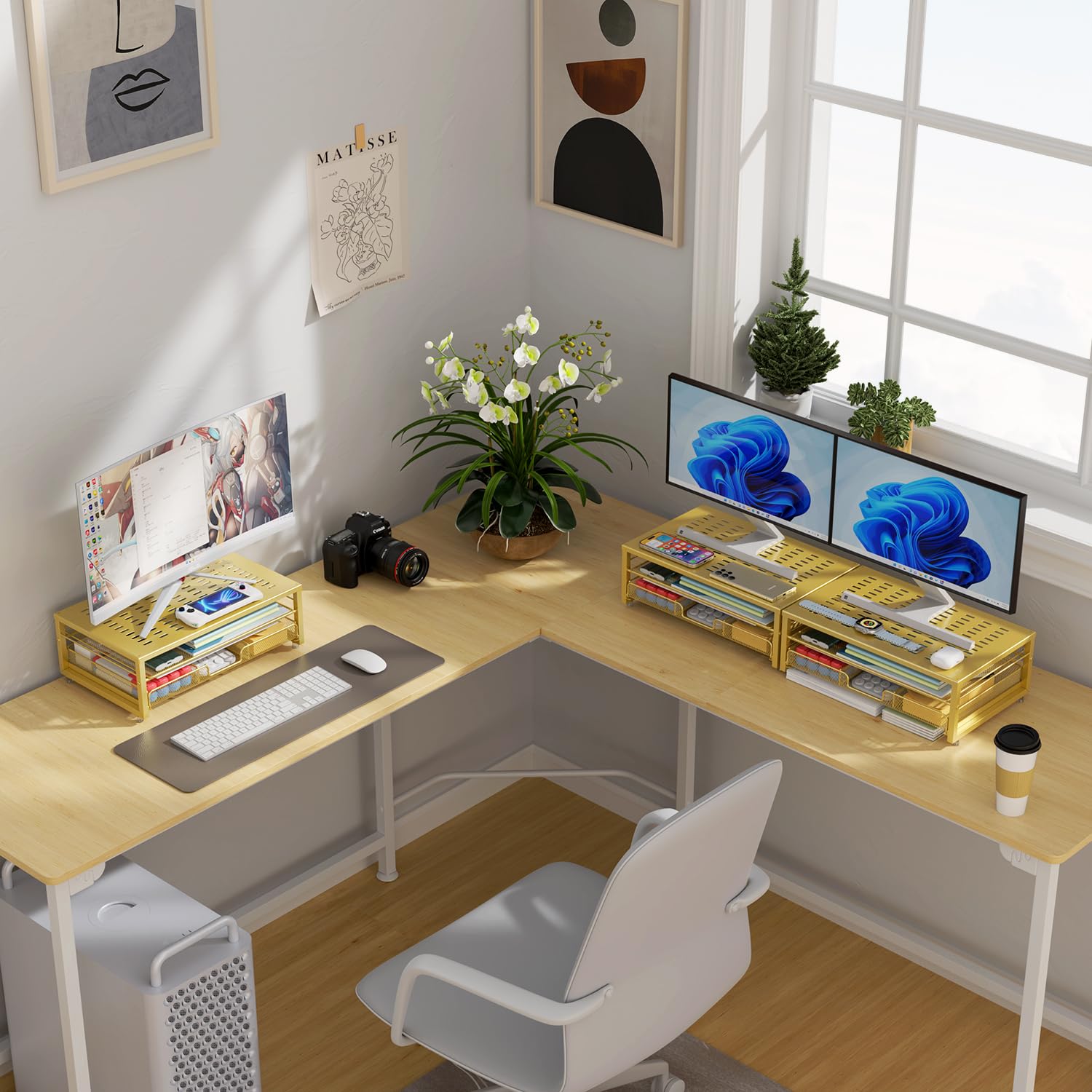 gianotter Computer Monitor Stand Riser, Desk Organizers and Accessories with Drawer, Office Desk Accessories & Workspace Desktop Organizers Storage for Classroom Office Supplies (Black)