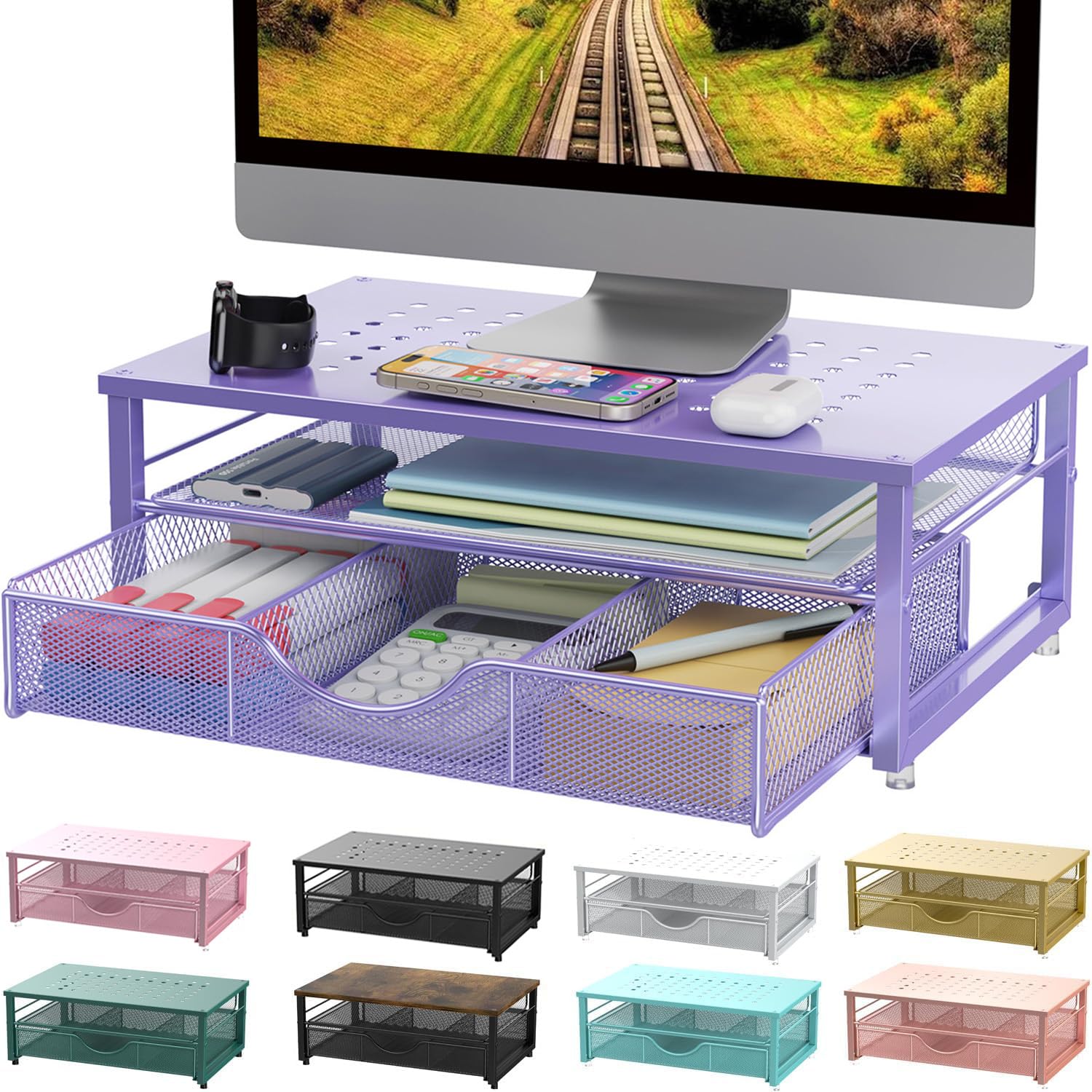 gianotter Computer Monitor Stand Riser, Desk Organizers and Accessories with Drawer, Office Desk Accessories & Workspace Desktop Organizers Storage for Classroom Office Supplies (Black)