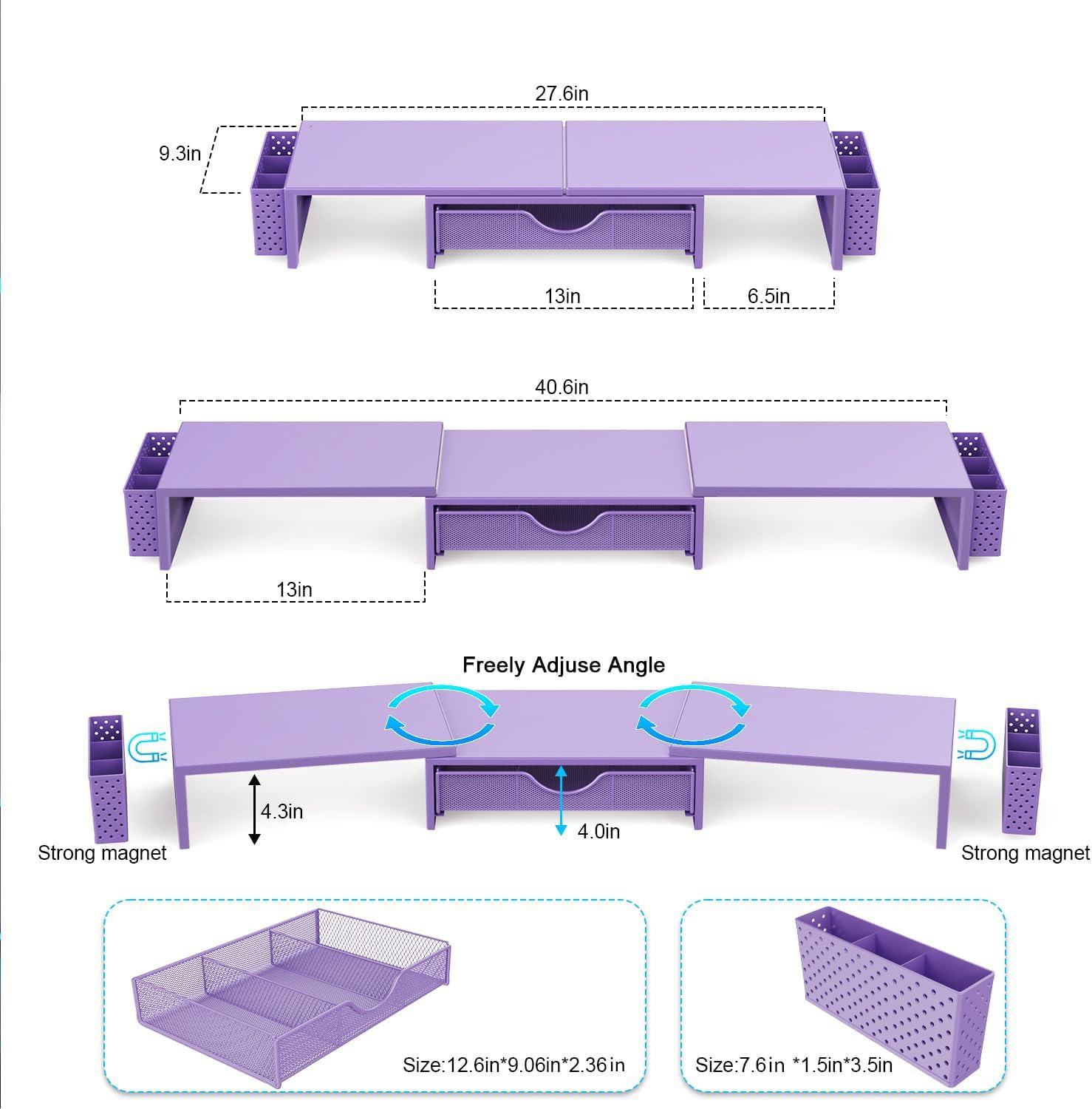 gianotter Dual Monitor Stand Riser, Desk Organizer With Drawer and 2 Pen Holders, Computer Monitor Stand, Desk Shelf for Top of Desk, Balck