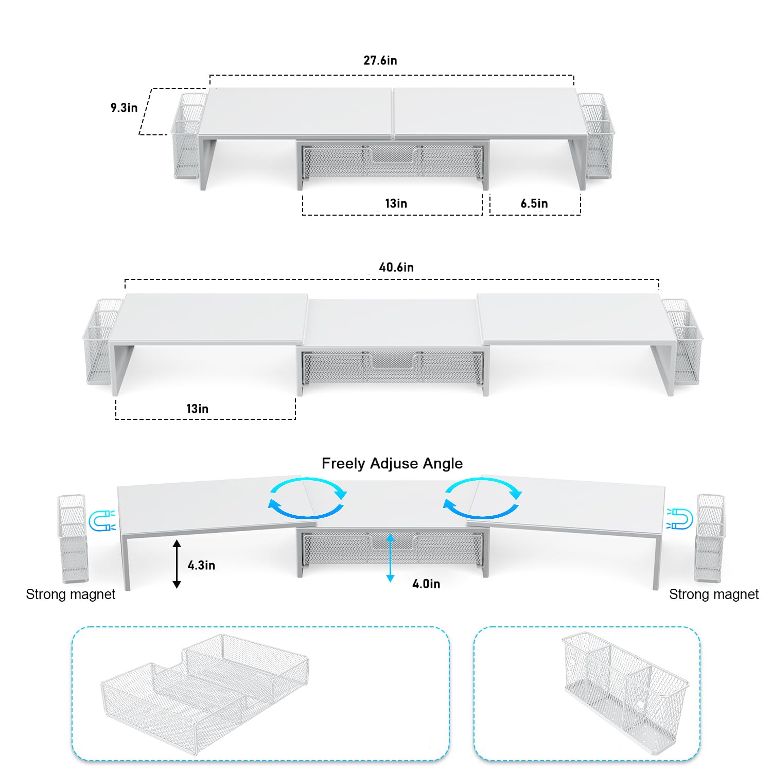gianotter Dual Monitor Stand Riser, Desk Organizer With Drawer and 2 Pen Holders, Computer Monitor Stand, Desk Shelf for Top of Desk, Balck