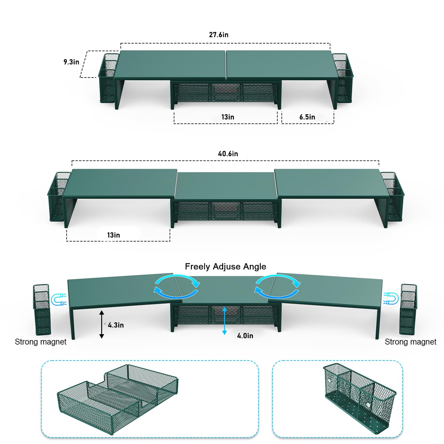 gianotter Dual Monitor Stand Riser, Desk Organizer With Drawer and 2 Pen Holders, Computer Monitor Stand, Desk Shelf for Top of Desk, Balck