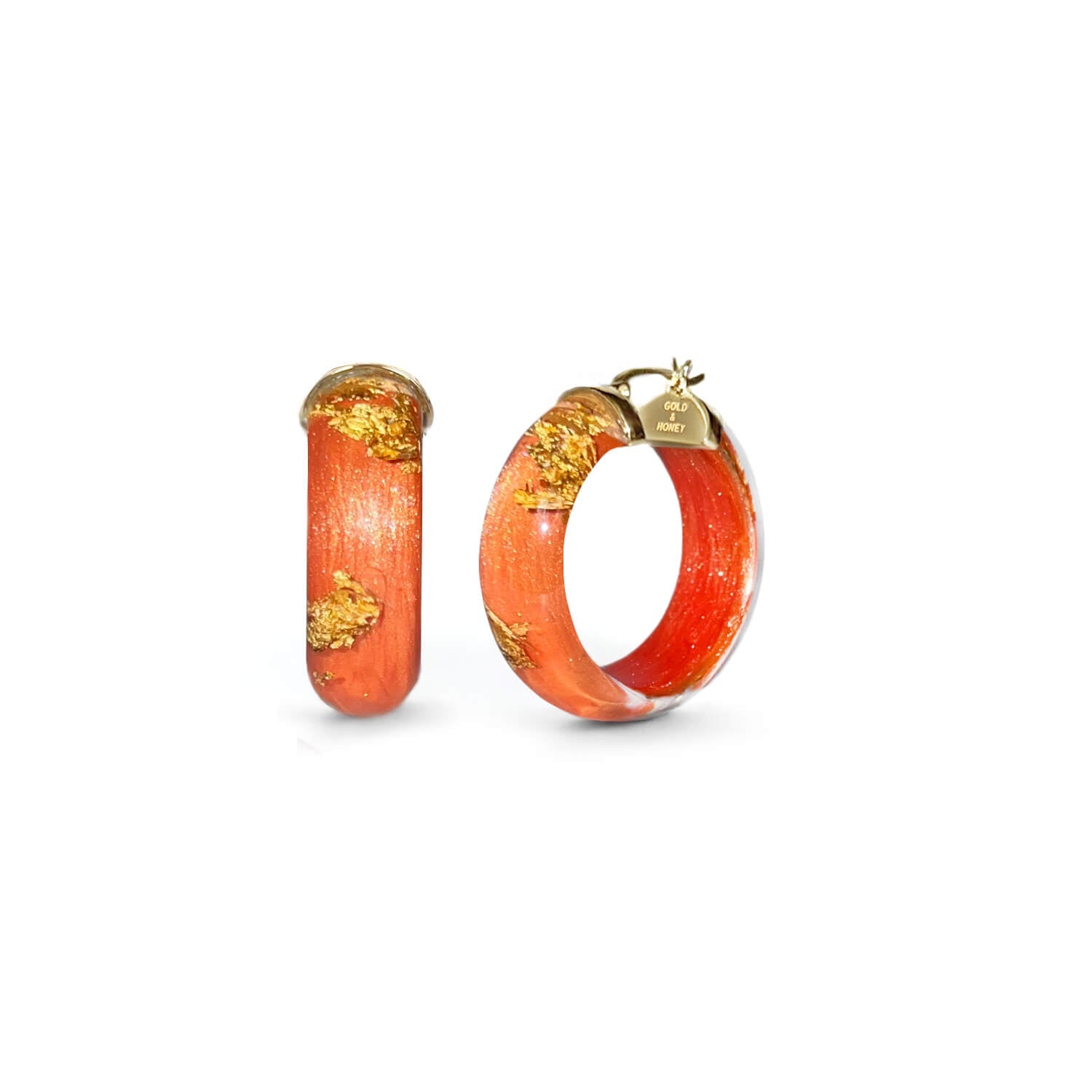 Mini Gold Leaf Lucite Hoop Earrings