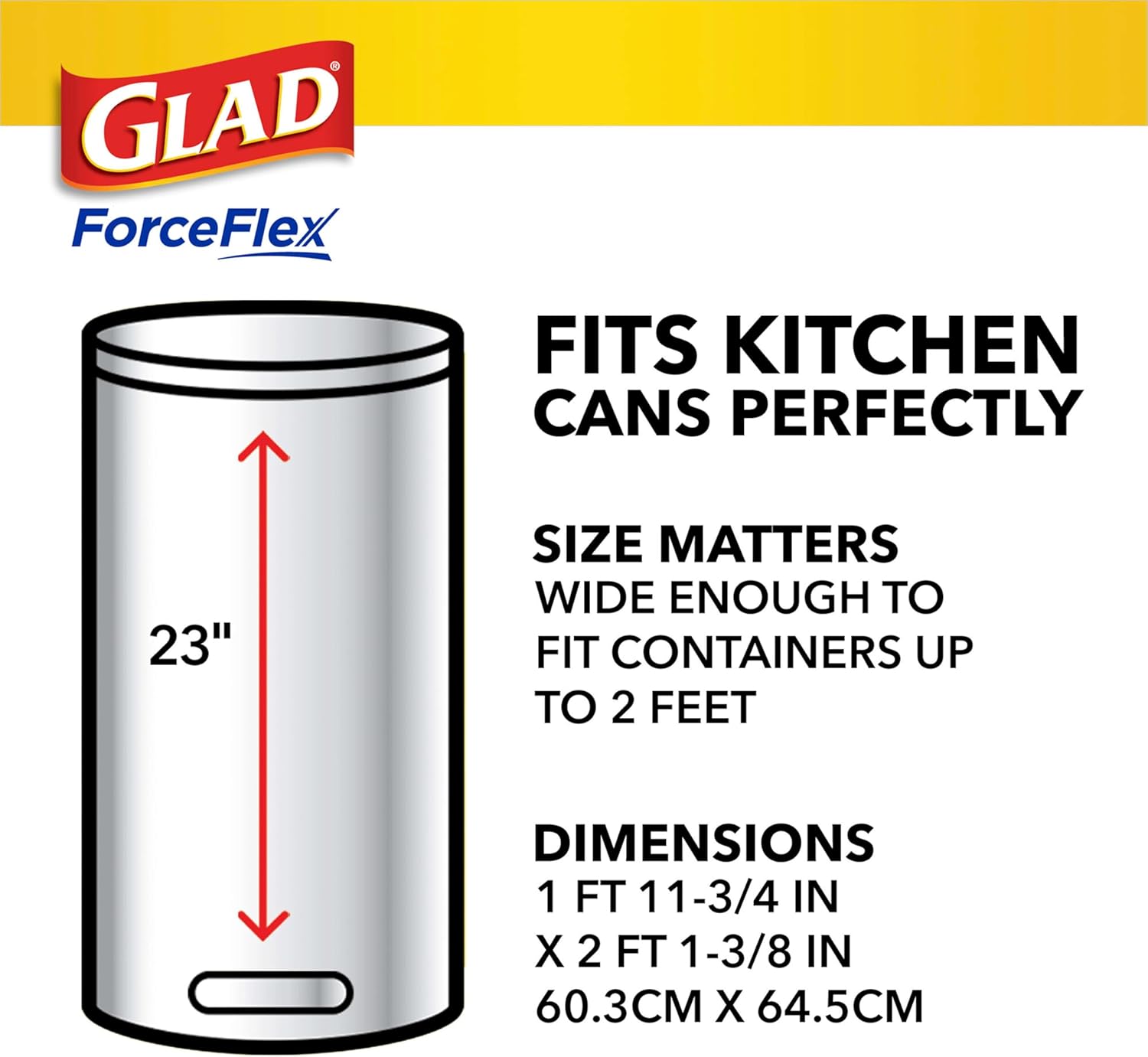 Glad ForceFlex Tall Kitchen Drawstring Trash Bags, 13 Gal, Gain Lemon Zest, 40 Ct (Package May Vary)