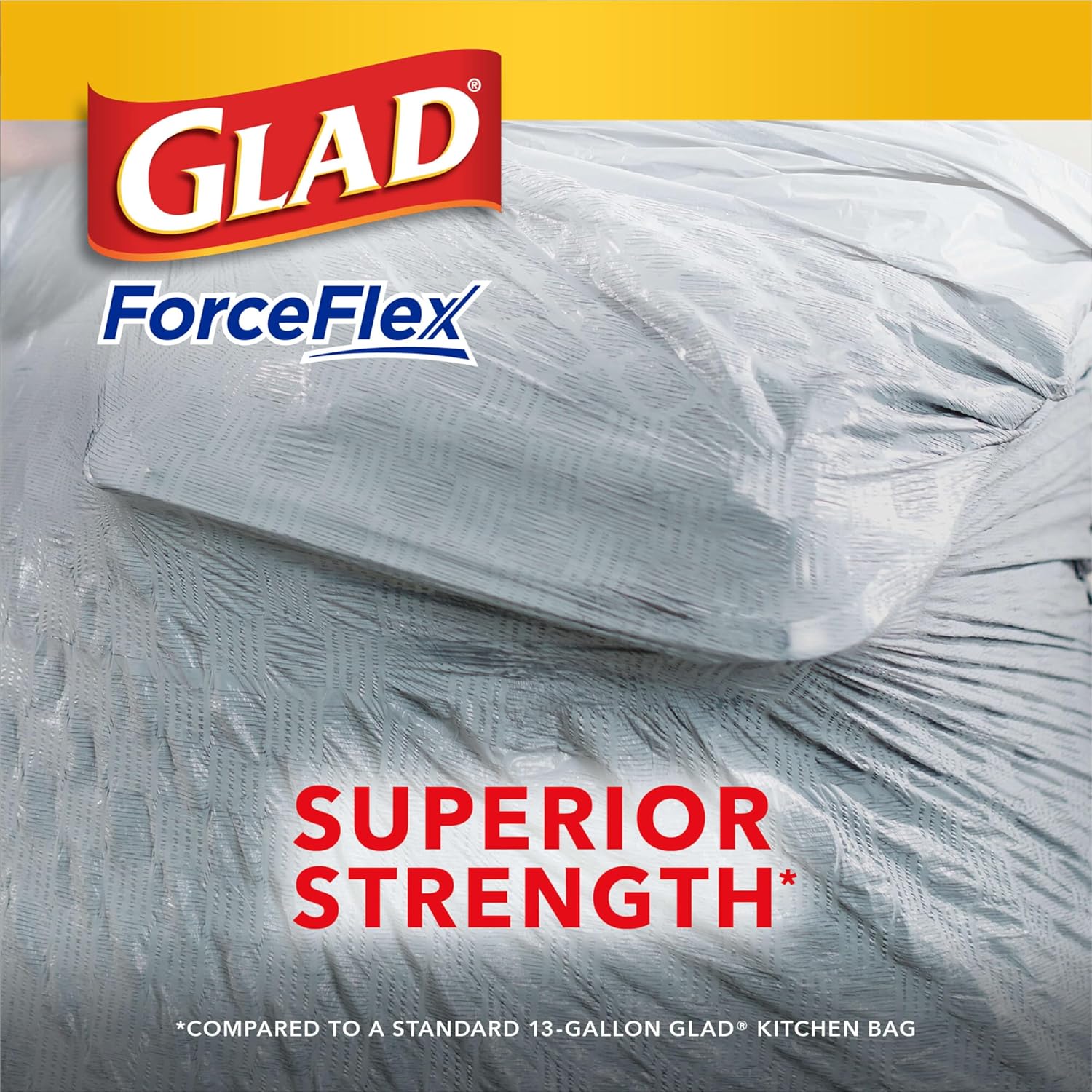 Glad ForceFlex Tall Kitchen Drawstring Trash Bags, 13 Gal, Gain Lemon Zest, 40 Ct (Package May Vary)