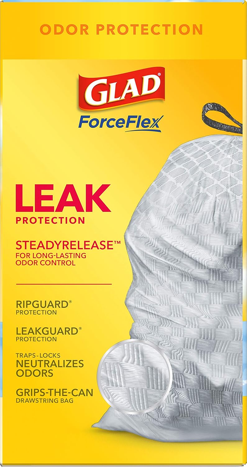Glad ForceFlex Tall Kitchen Drawstring Trash Bags, 13 Gal, Gain Lemon Zest, 40 Ct (Package May Vary)