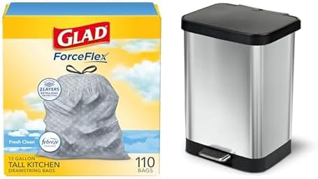 Glad ForceFlex Tall Kitchen Drawstring Trash Bags, 13 Gal, Gain Lemon Zest, 40 Ct (Package May Vary)