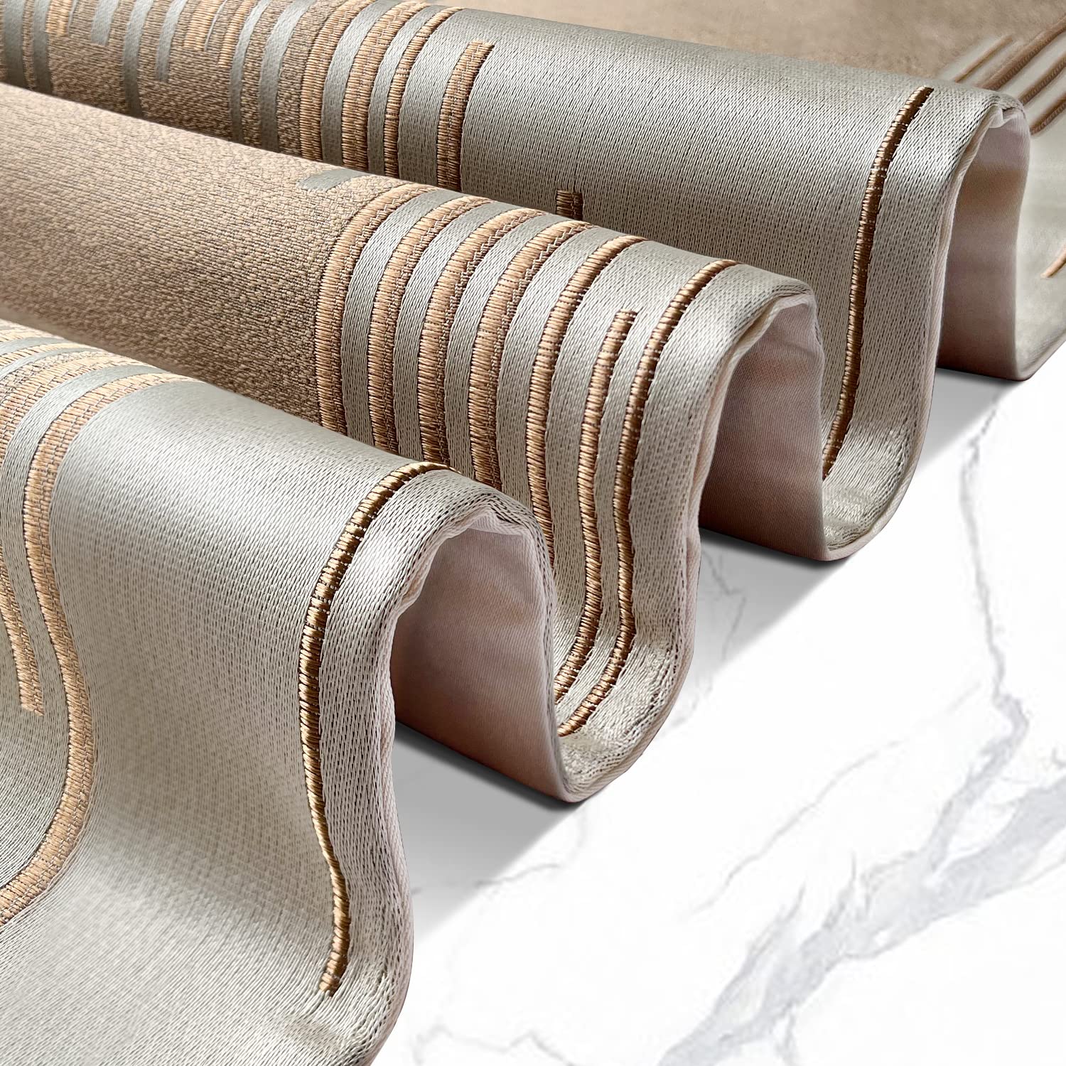 Glam Champagne Table Runner 13 x 98 Inches Long Double Layer Abstract Pattern with Luxury Tassel for Coffee Sofa Dresser Dining Table Fireplace Home Decor