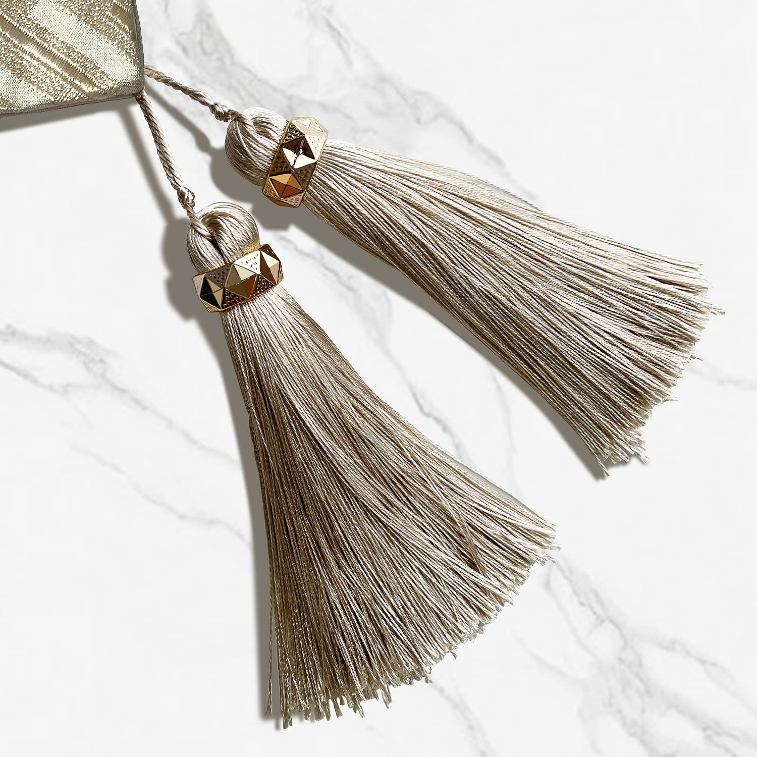 Glam Champagne Table Runner 13 x 98 Inches Long Double Layer Abstract Pattern with Luxury Tassel for Coffee Sofa Dresser Dining Table Fireplace Home Decor