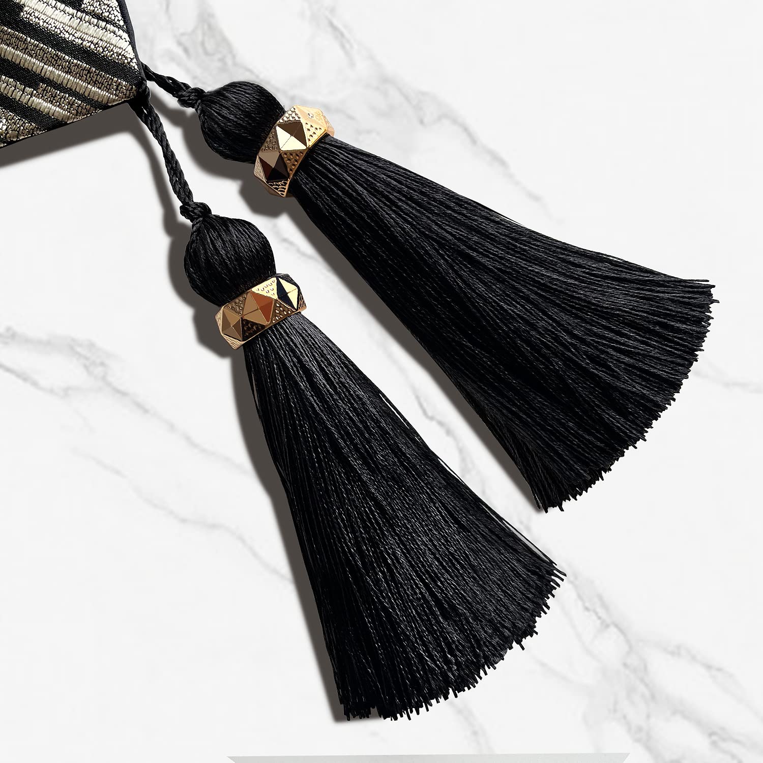 Glam Champagne Table Runner 13 x 98 Inches Long Double Layer Abstract Pattern with Luxury Tassel for Coffee Sofa Dresser Dining Table Fireplace Home Decor