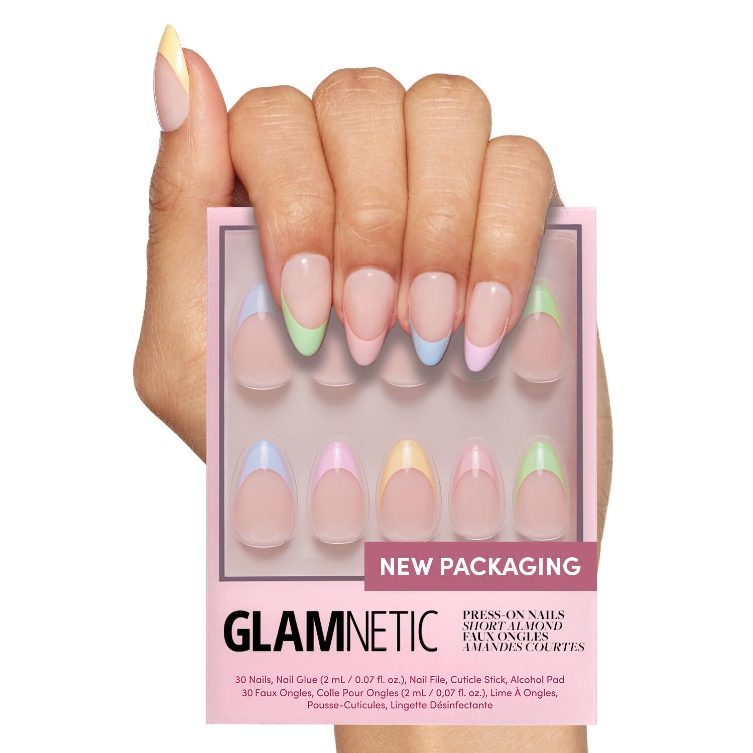 Glamnetic Press On Nails - Goal Digger | Glossy, Semi-Transparent, Short Round Nails, Reusable | 12 Sizes - 30 Nail Kit with Glue