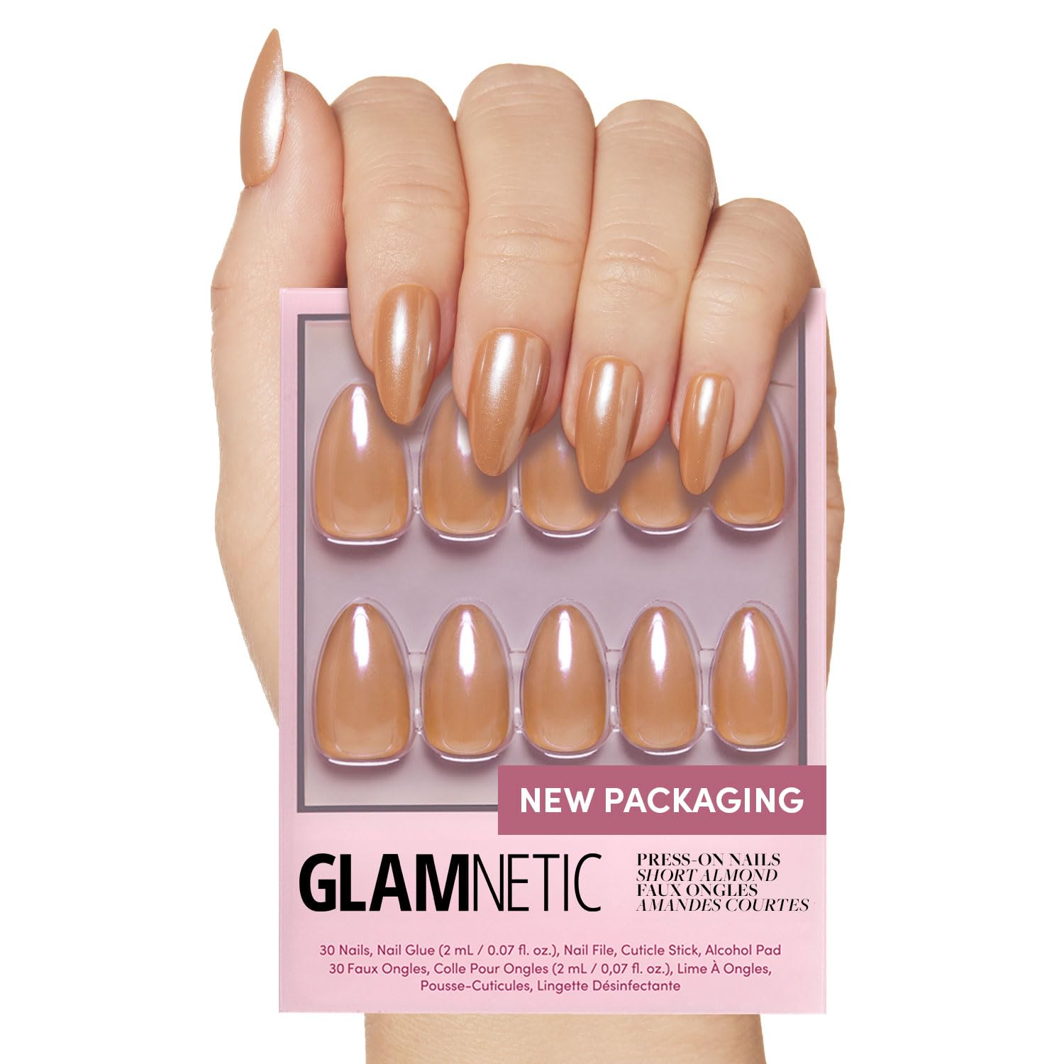 Glamnetic Press On Nails - Goal Digger | Glossy, Semi-Transparent, Short Round Nails, Reusable | 12 Sizes - 30 Nail Kit with Glue