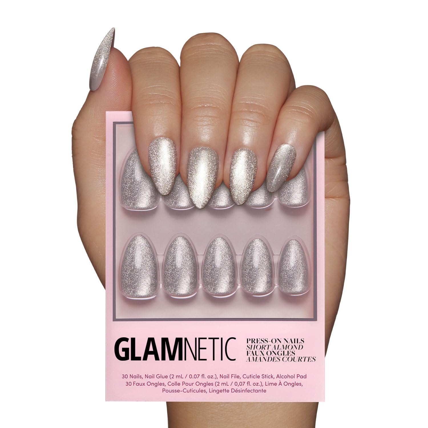 Glamnetic Press On Nails - Goal Digger | Glossy, Semi-Transparent, Short Round Nails, Reusable | 12 Sizes - 30 Nail Kit with Glue