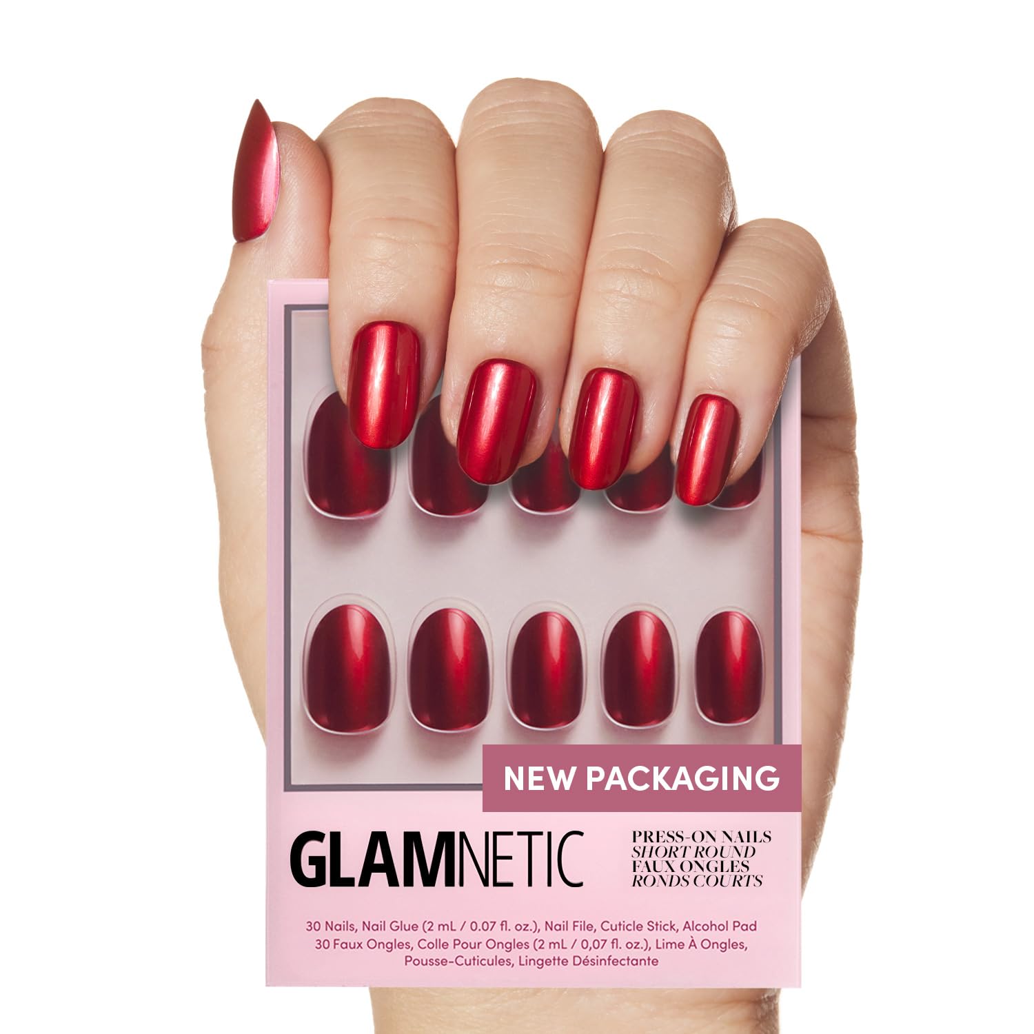 Glamnetic Press On Nails - Goal Digger | Glossy, Semi-Transparent, Short Round Nails, Reusable | 12 Sizes - 30 Nail Kit with Glue
