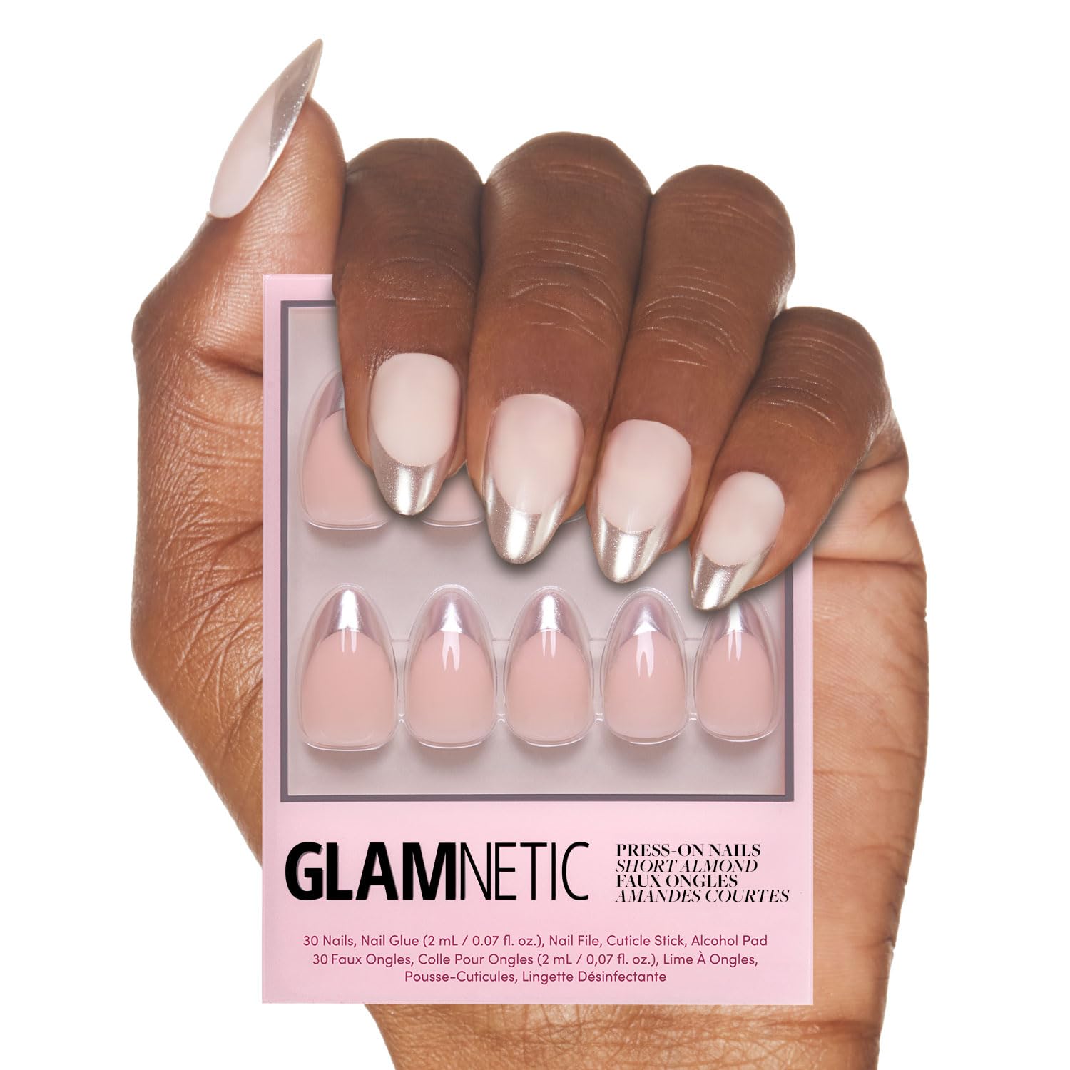 Glamnetic Press On Nails - Goal Digger | Glossy, Semi-Transparent, Short Round Nails, Reusable | 12 Sizes - 30 Nail Kit with Glue