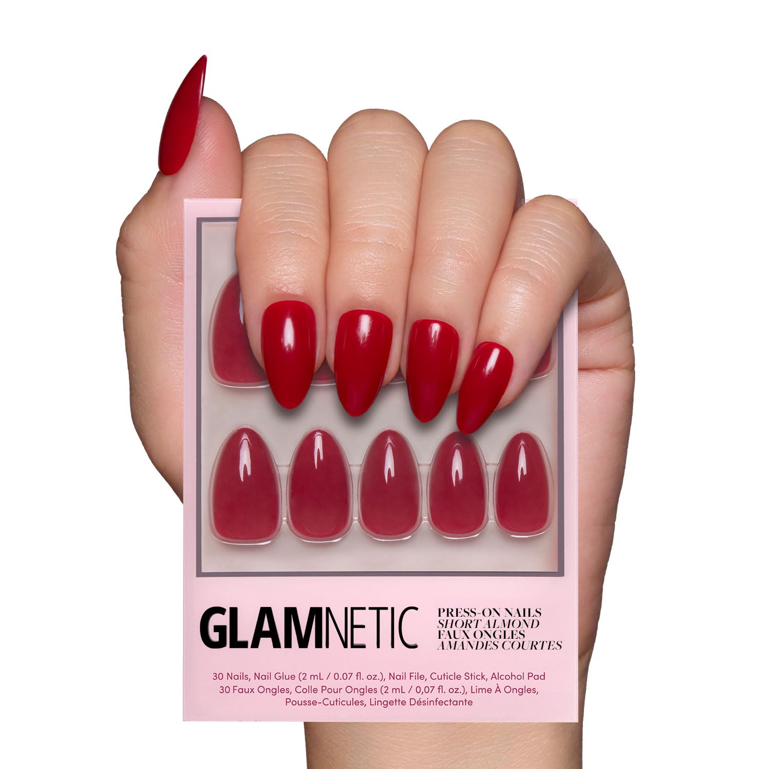 Glamnetic Press On Nails - Goal Digger | Glossy, Semi-Transparent, Short Round Nails, Reusable | 12 Sizes - 30 Nail Kit with Glue