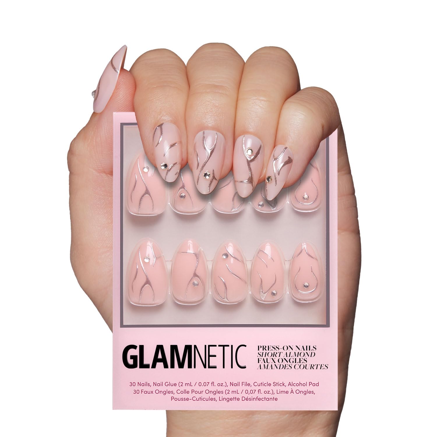 Glamnetic Press On Nails - Goal Digger | Glossy, Semi-Transparent, Short Round Nails, Reusable | 12 Sizes - 30 Nail Kit with Glue