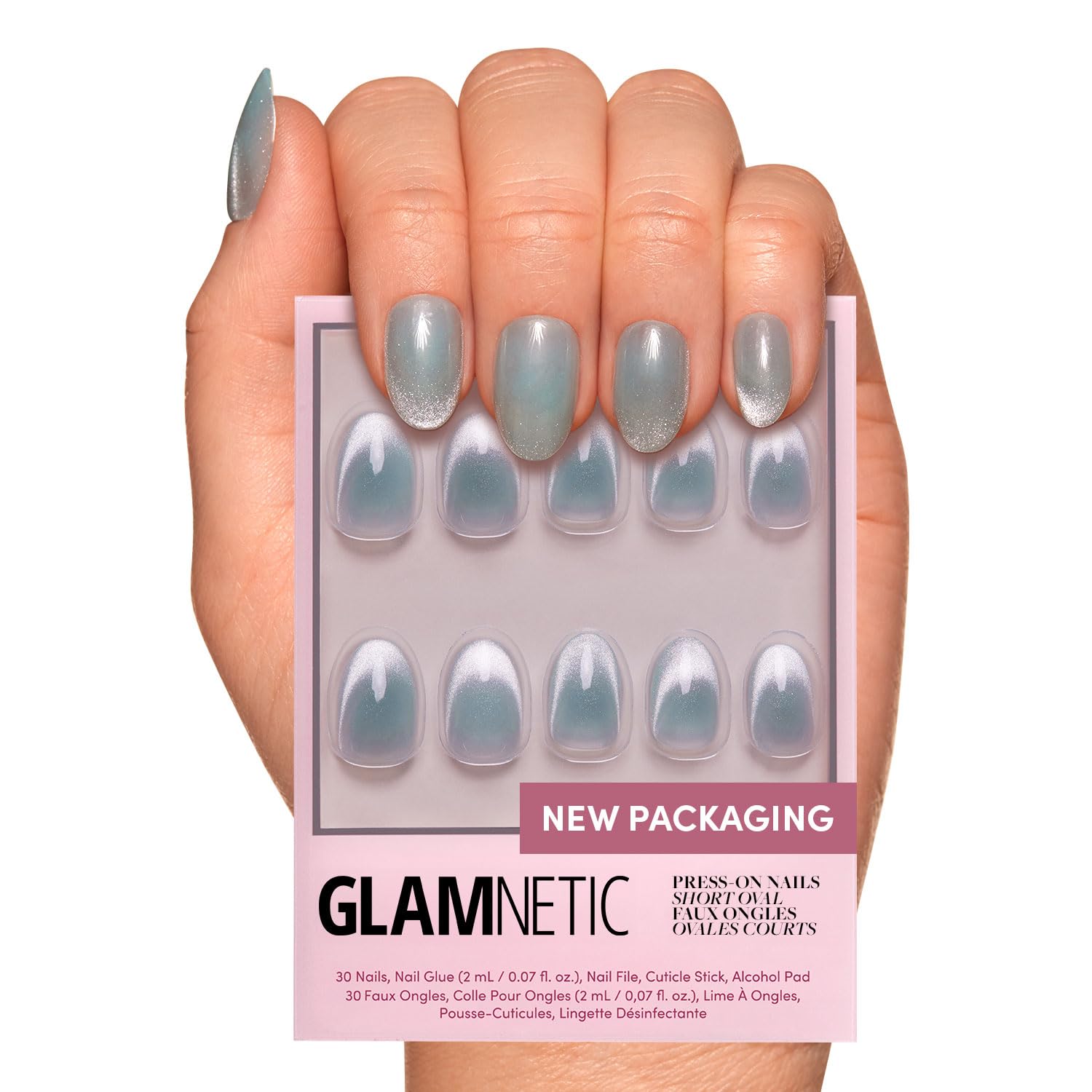 Glamnetic Press On Nails - Goal Digger | Glossy, Semi-Transparent, Short Round Nails, Reusable | 12 Sizes - 30 Nail Kit with Glue