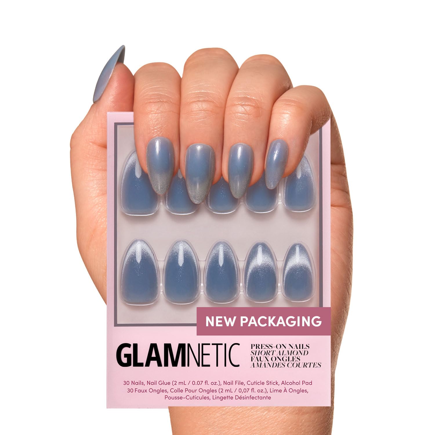 Glamnetic Press On Nails - Goal Digger | Glossy, Semi-Transparent, Short Round Nails, Reusable | 12 Sizes - 30 Nail Kit with Glue