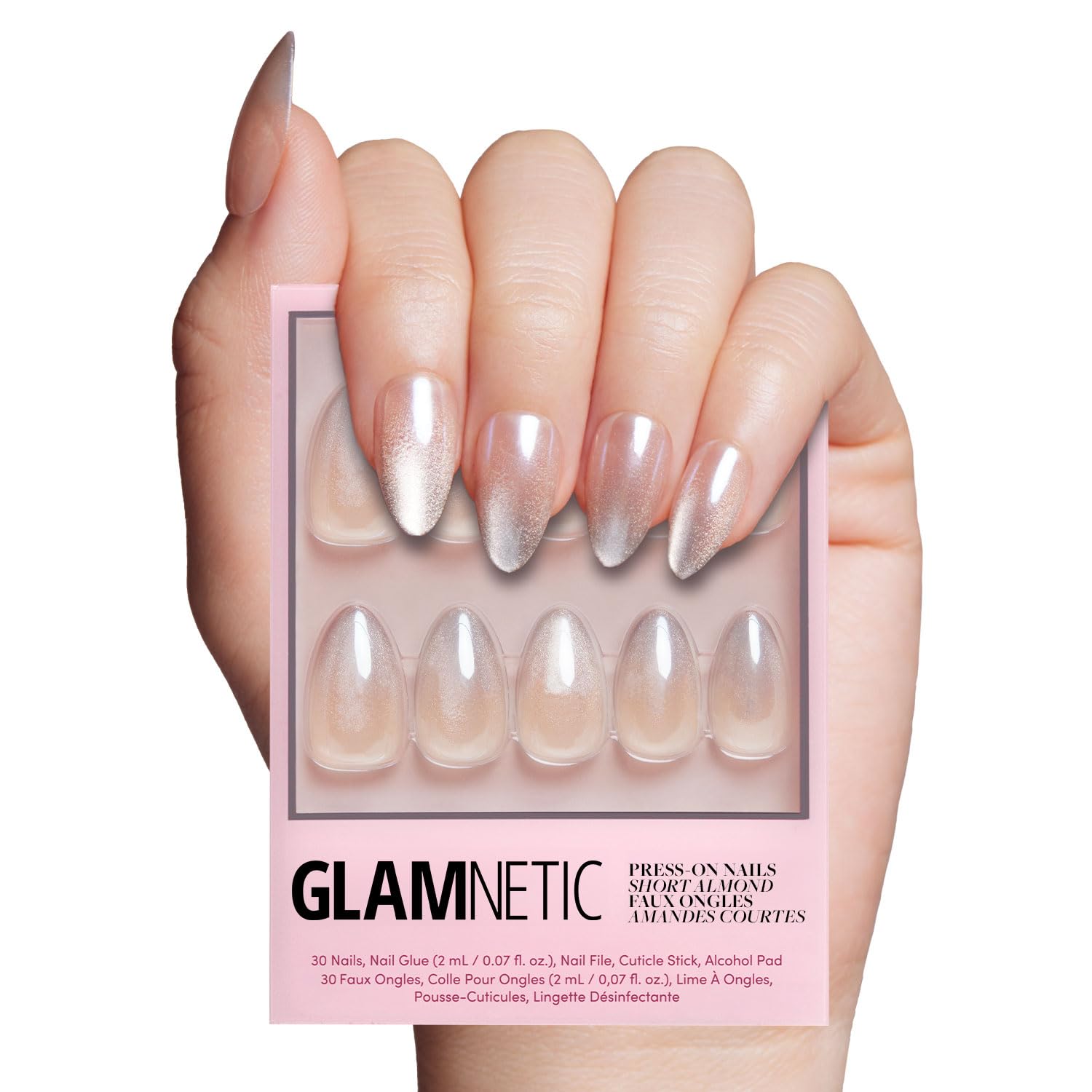 Glamnetic Press On Nails - Goal Digger | Glossy, Semi-Transparent, Short Round Nails, Reusable | 12 Sizes - 30 Nail Kit with Glue