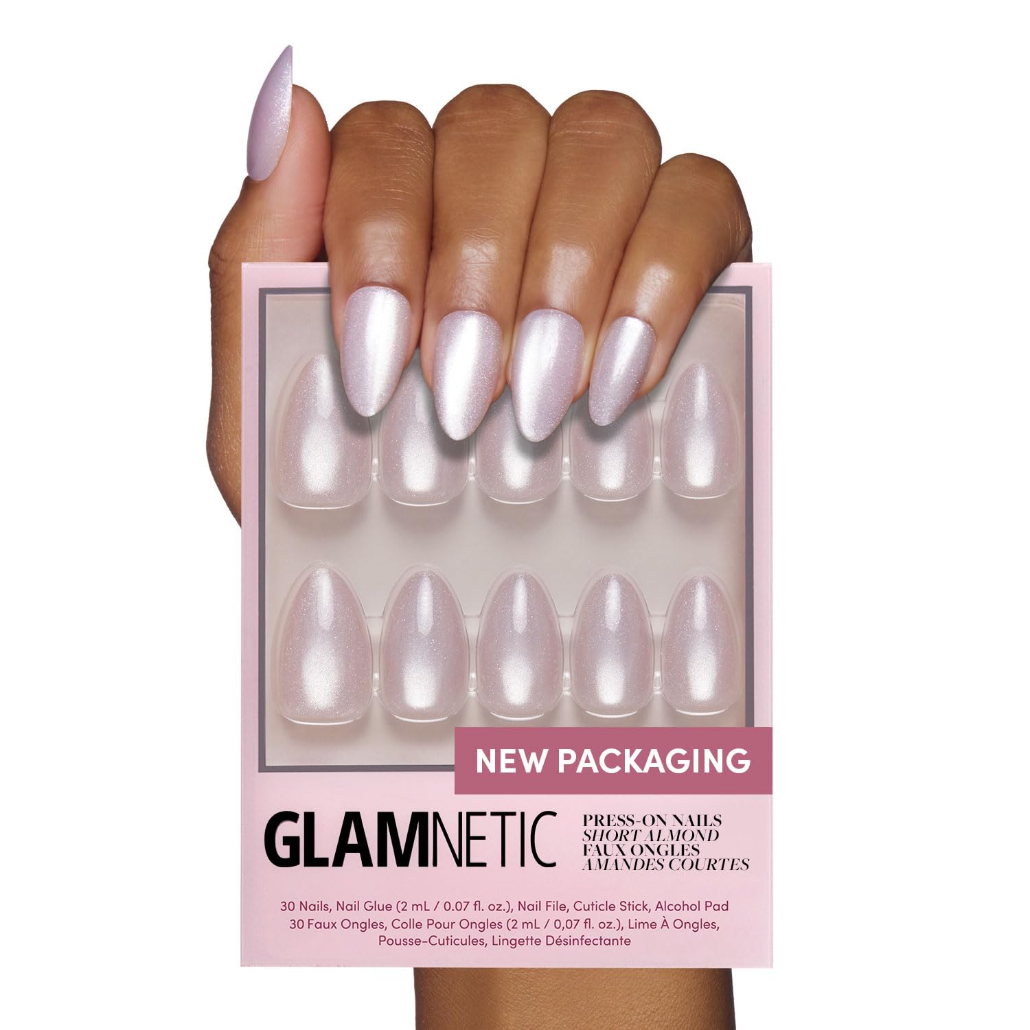 Glamnetic Press On Nails - Goal Digger | Glossy, Semi-Transparent, Short Round Nails, Reusable | 12 Sizes - 30 Nail Kit with Glue