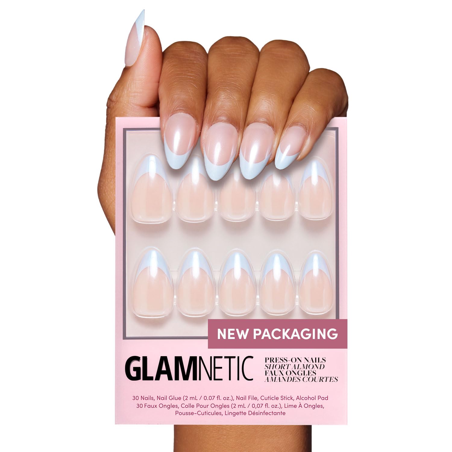 Glamnetic Press On Nails - Goal Digger | Glossy, Semi-Transparent, Short Round Nails, Reusable | 12 Sizes - 30 Nail Kit with Glue