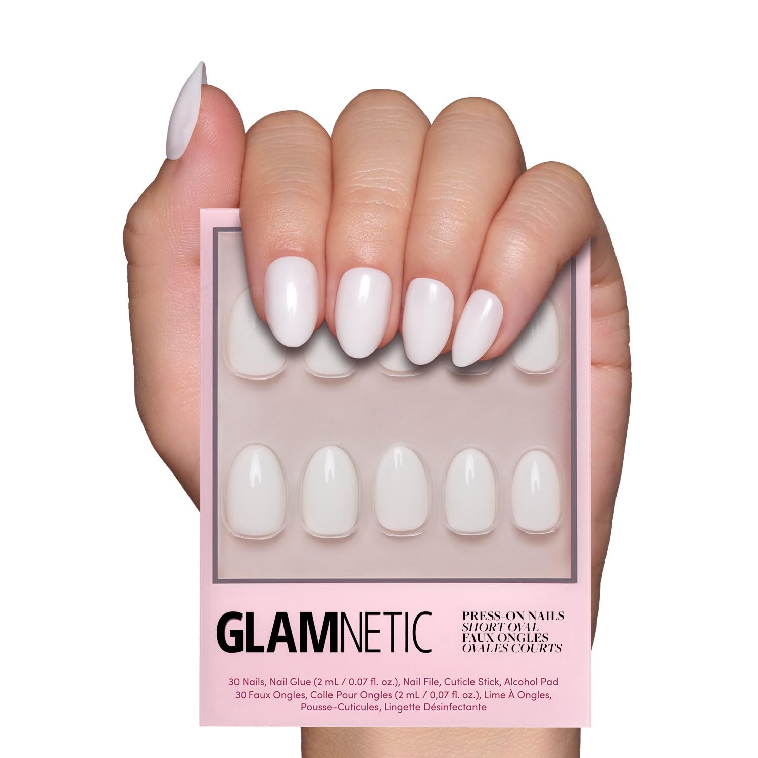 Glamnetic Press On Nails - Goal Digger | Glossy, Semi-Transparent, Short Round Nails, Reusable | 12 Sizes - 30 Nail Kit with Glue