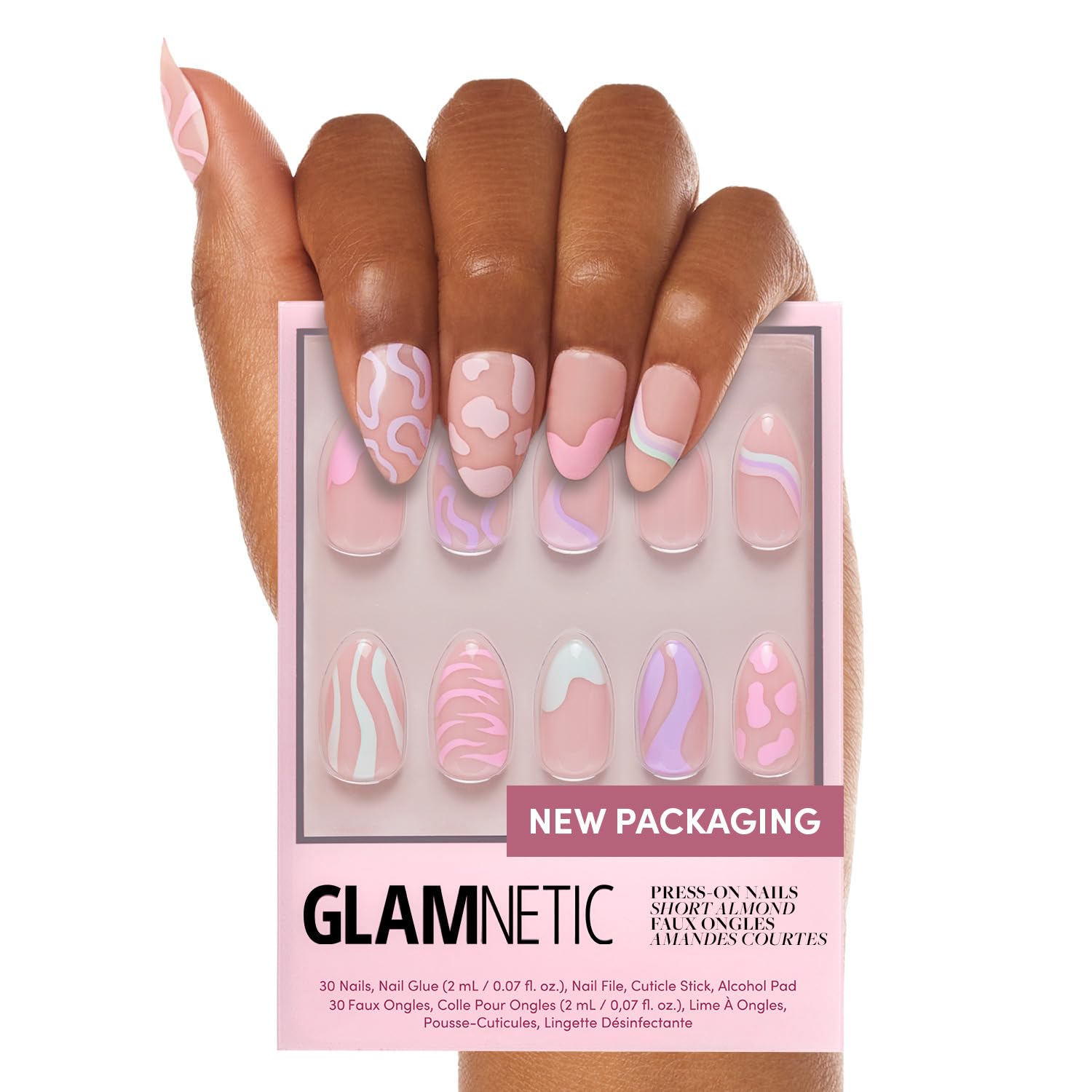 Glamnetic Press On Nails - Goal Digger | Glossy, Semi-Transparent, Short Round Nails, Reusable | 12 Sizes - 30 Nail Kit with Glue