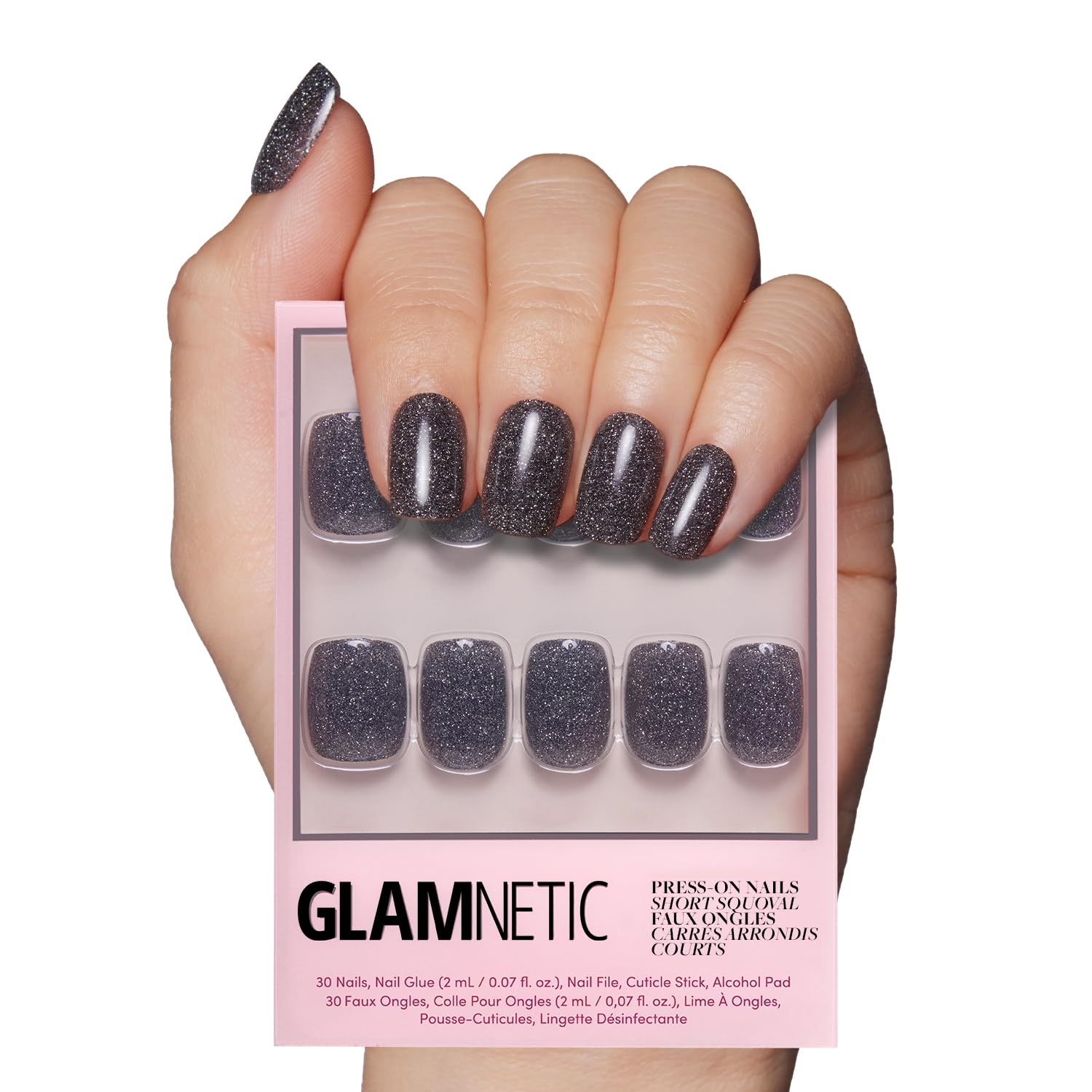 Glamnetic Press On Nails - Goal Digger | Glossy, Semi-Transparent, Short Round Nails, Reusable | 12 Sizes - 30 Nail Kit with Glue
