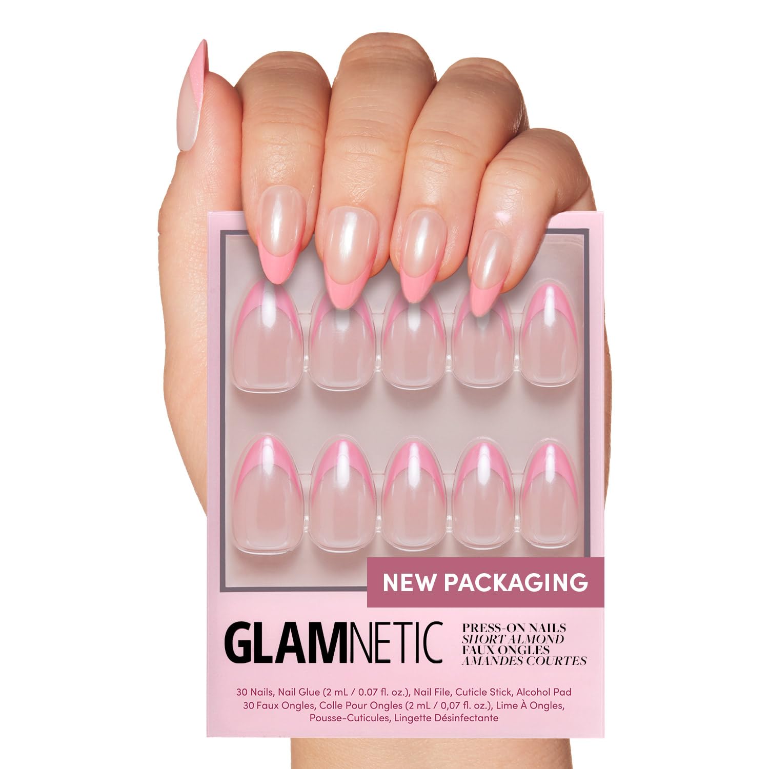 Glamnetic Press On Nails - Goal Digger | Glossy, Semi-Transparent, Short Round Nails, Reusable | 12 Sizes - 30 Nail Kit with Glue