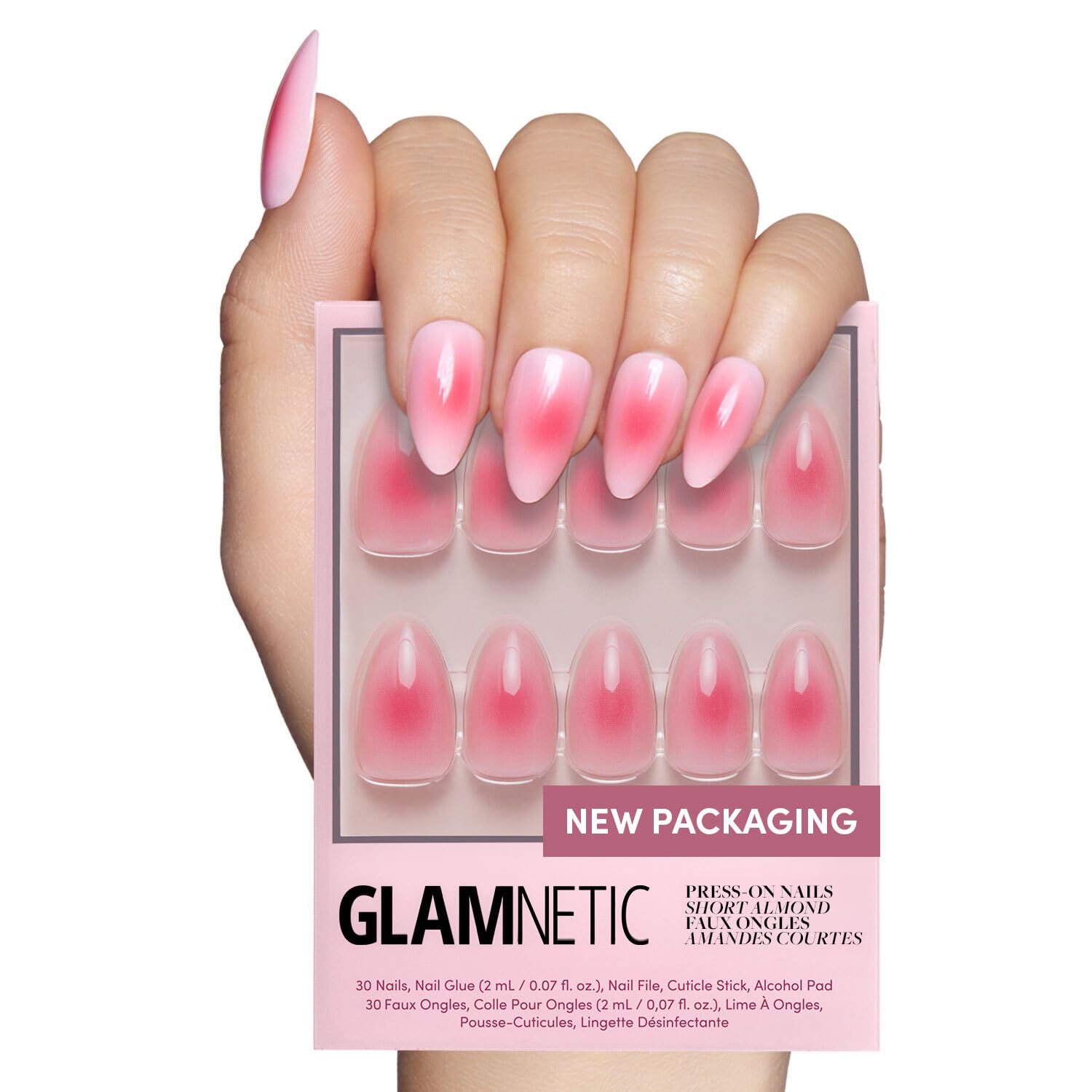 Glamnetic Press On Nails - Goal Digger | Glossy, Semi-Transparent, Short Round Nails, Reusable | 12 Sizes - 30 Nail Kit with Glue