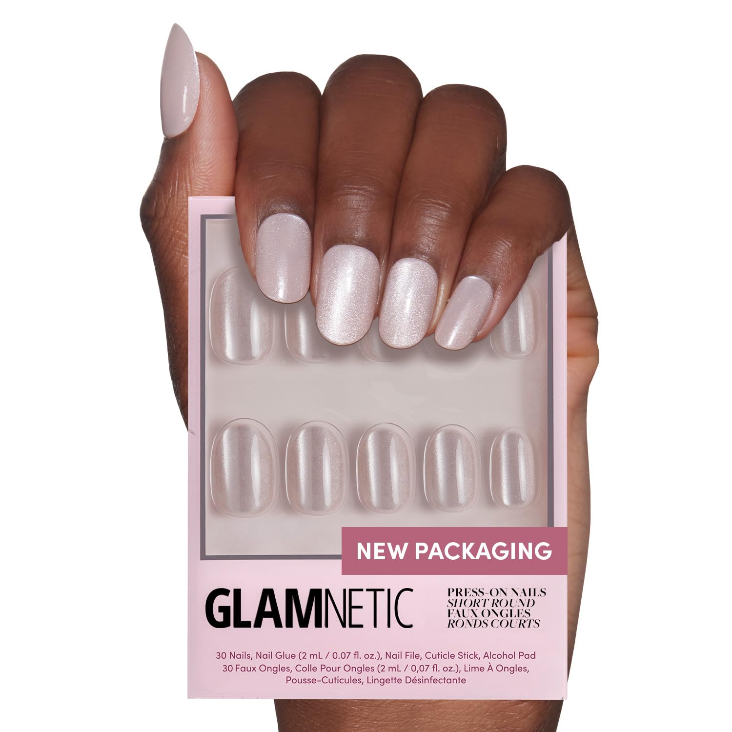 Glamnetic Press On Nails - Goal Digger | Glossy, Semi-Transparent, Short Round Nails, Reusable | 12 Sizes - 30 Nail Kit with Glue