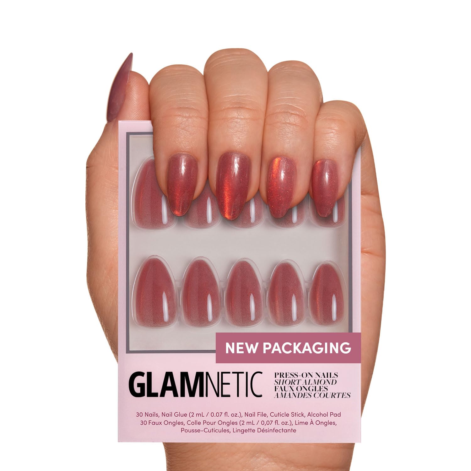 Glamnetic Press On Nails - Goal Digger | Glossy, Semi-Transparent, Short Round Nails, Reusable | 12 Sizes - 30 Nail Kit with Glue