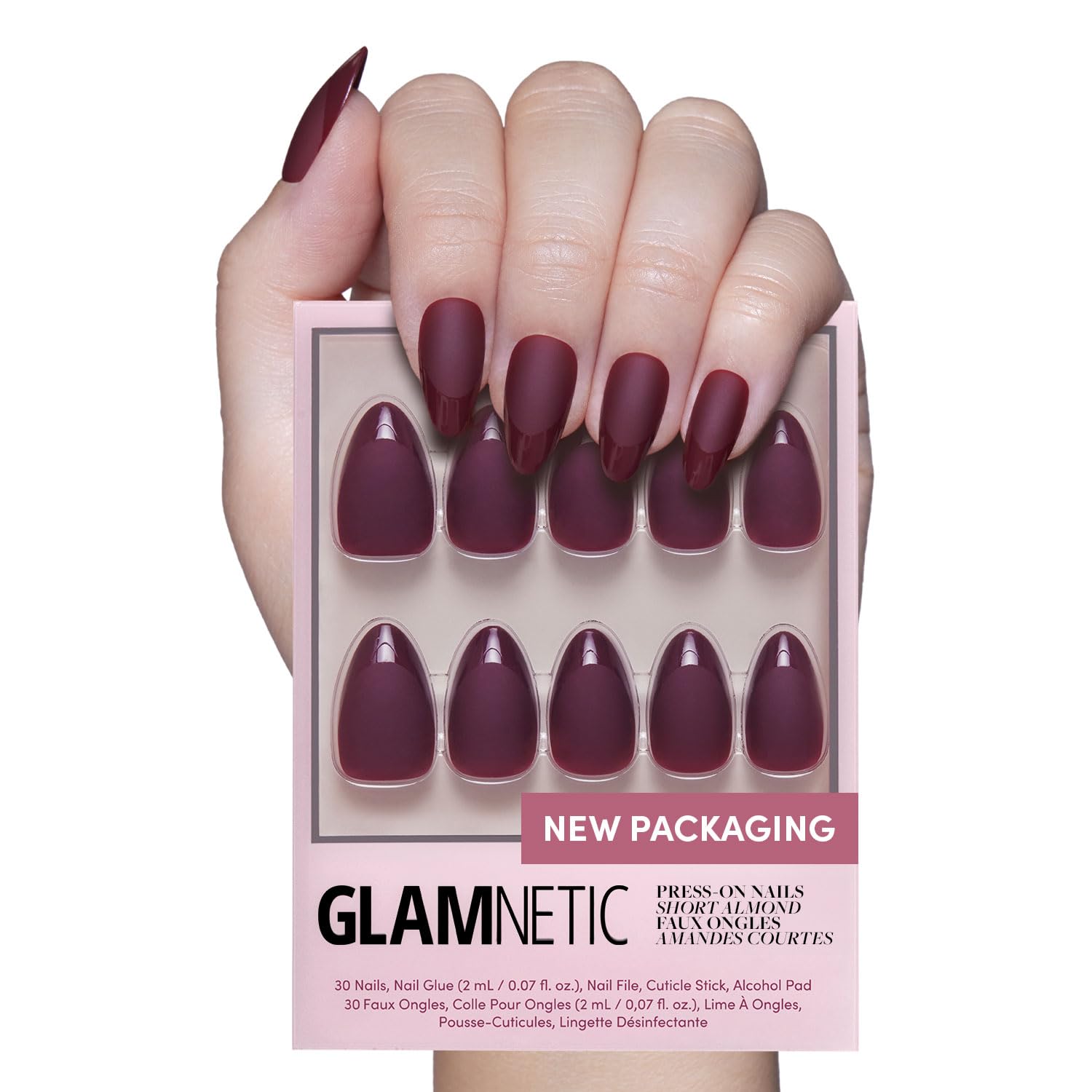 Glamnetic Press On Nails - Goal Digger | Glossy, Semi-Transparent, Short Round Nails, Reusable | 12 Sizes - 30 Nail Kit with Glue