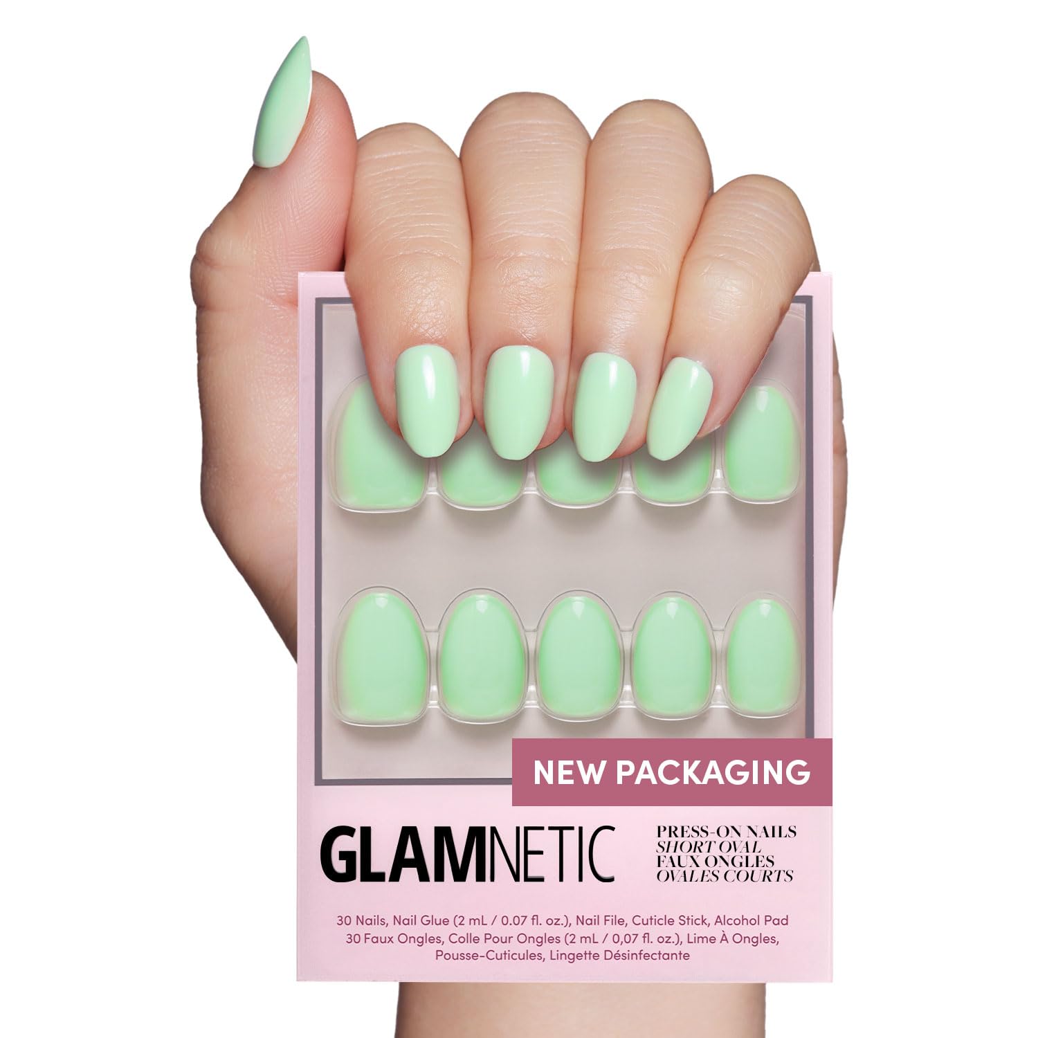 Glamnetic Press On Nails - Goal Digger | Glossy, Semi-Transparent, Short Round Nails, Reusable | 12 Sizes - 30 Nail Kit with Glue
