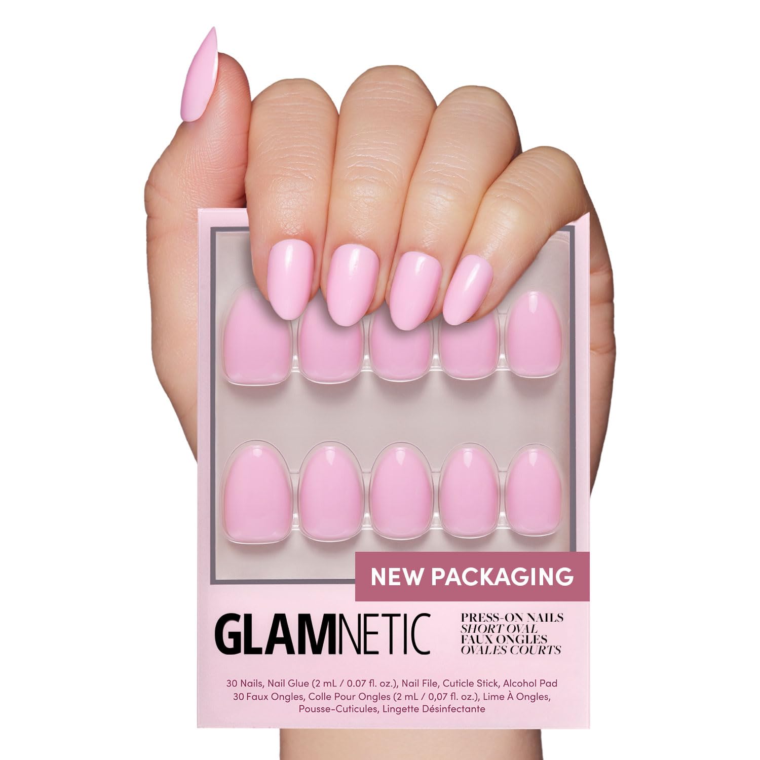 Glamnetic Press On Nails - Goal Digger | Glossy, Semi-Transparent, Short Round Nails, Reusable | 12 Sizes - 30 Nail Kit with Glue