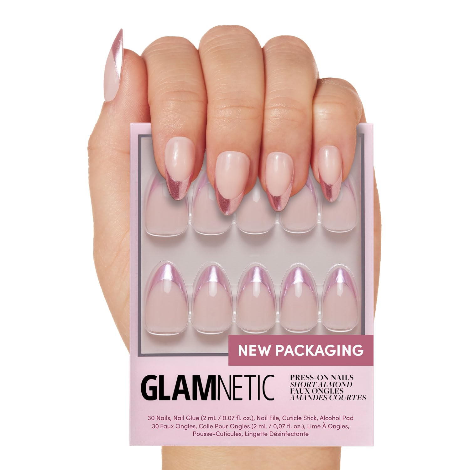Glamnetic Press On Nails - Goal Digger | Glossy, Semi-Transparent, Short Round Nails, Reusable | 12 Sizes - 30 Nail Kit with Glue