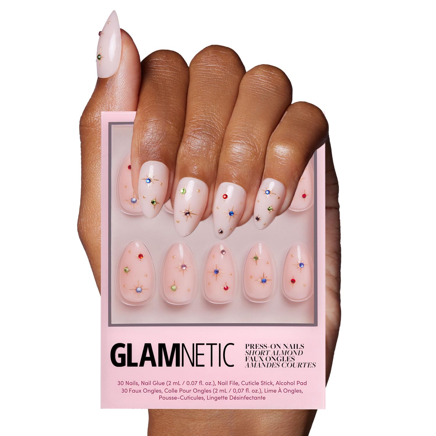 Glamnetic Press On Nails - Goal Digger | Glossy, Semi-Transparent, Short Round Nails, Reusable | 12 Sizes - 30 Nail Kit with Glue
